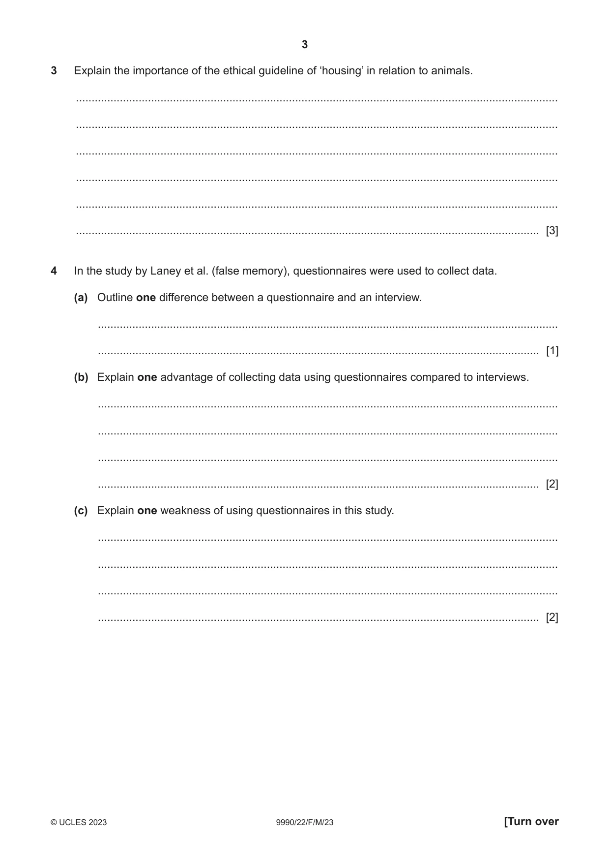 Cambridge A Level Psychology (from 2018) 9990 2023 Feb/March Paper 2 · Variant 2 question paper, page 3 of 12