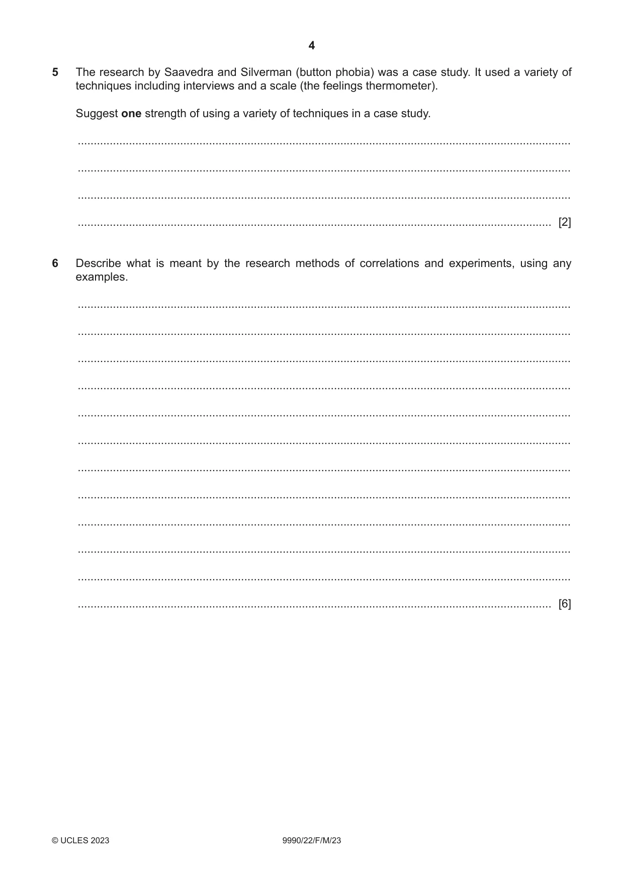 Cambridge A Level Psychology (from 2018) 9990 2023 Feb/March Paper 2 · Variant 2 question paper, page 4 of 12