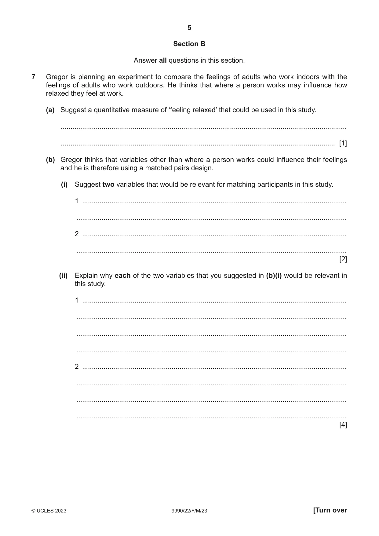 Cambridge A Level Psychology (from 2018) 9990 2023 Feb/March Paper 2 · Variant 2 question paper, page 5 of 12