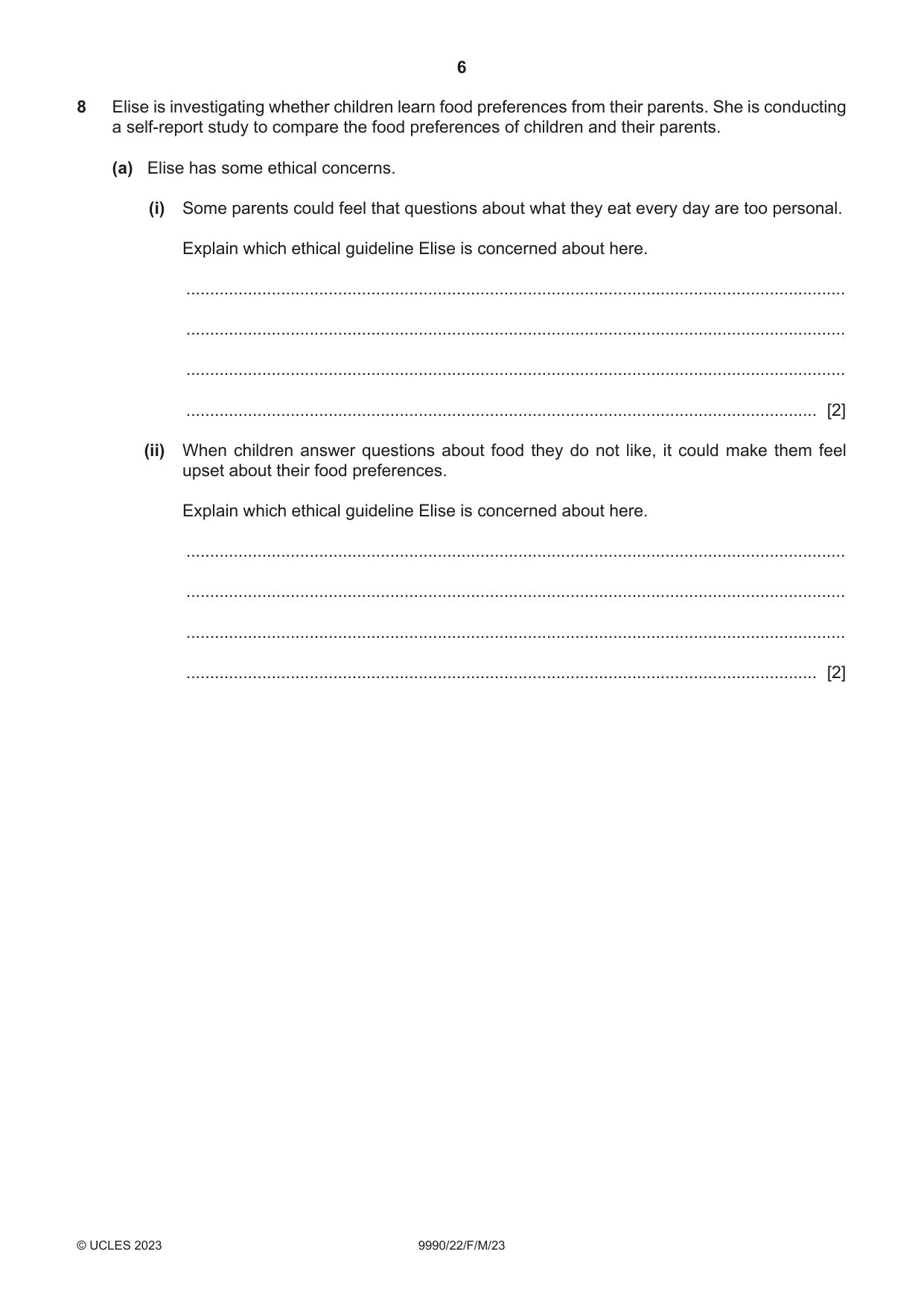Cambridge A Level Psychology (from 2018) 9990 2023 Feb/March Paper 2 · Variant 2 question paper, page 6 of 12