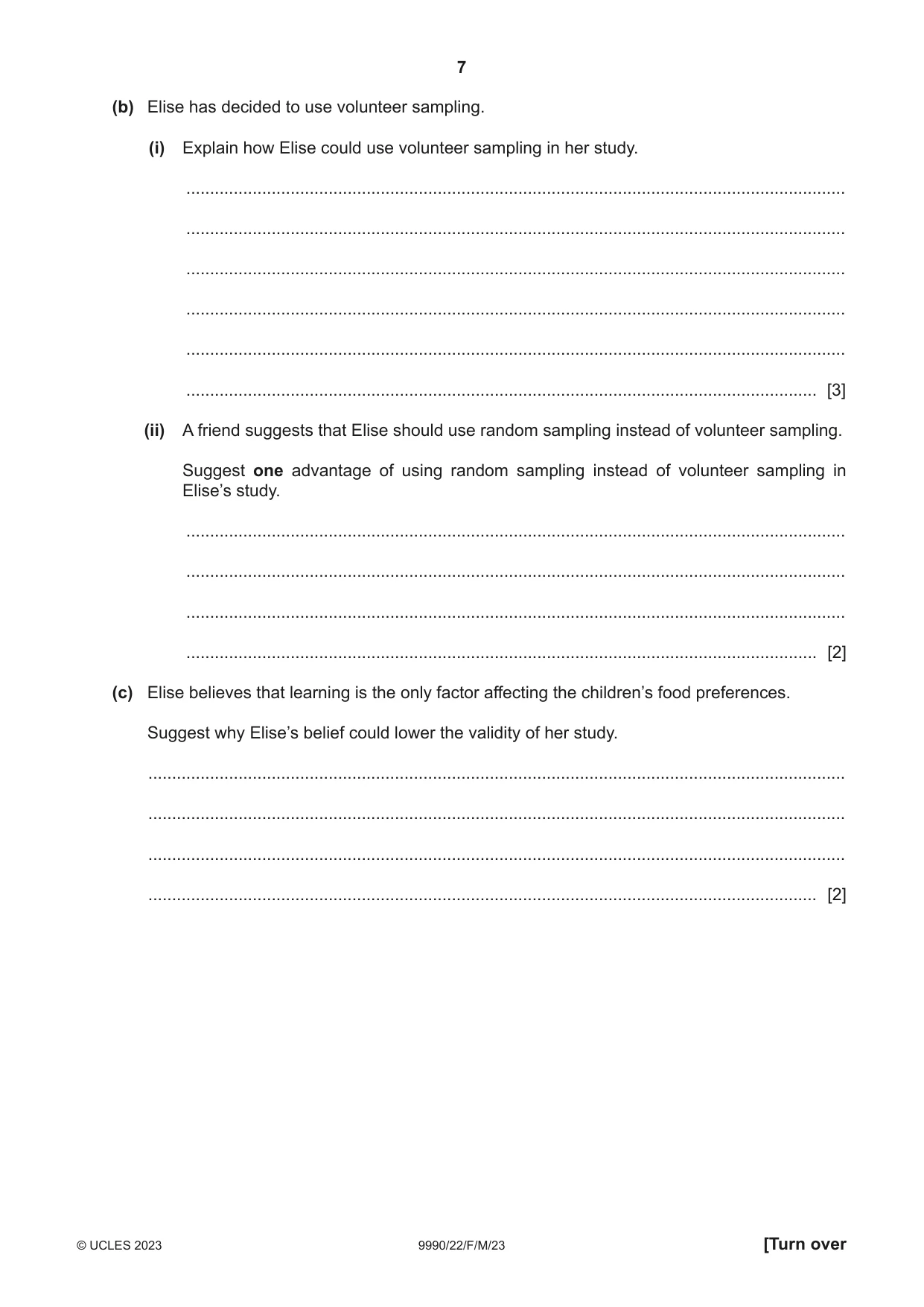 Cambridge A Level Psychology (from 2018) 9990 2023 Feb/March Paper 2 · Variant 2 question paper, page 7 of 12