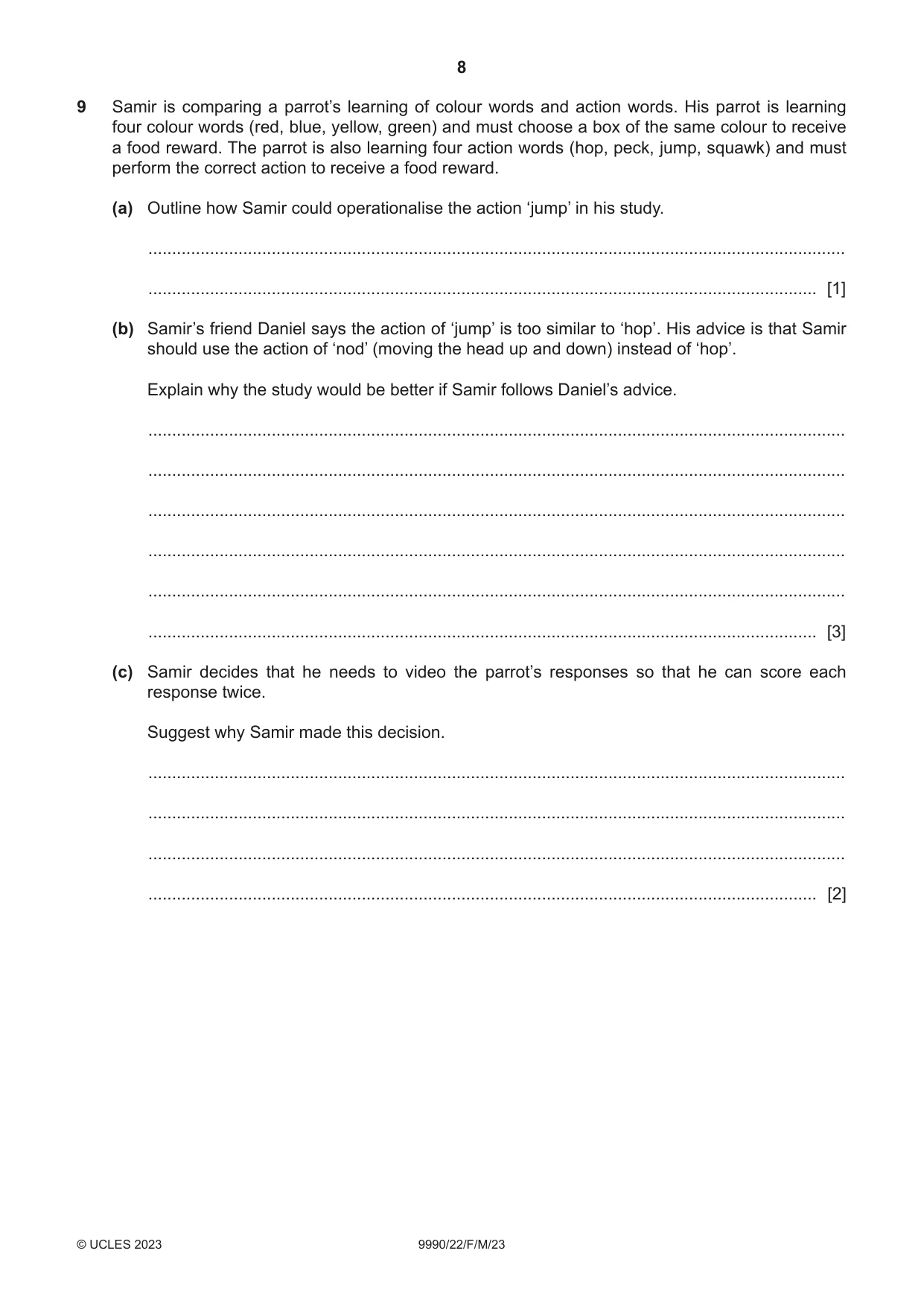 Cambridge A Level Psychology (from 2018) 9990 2023 Feb/March Paper 2 · Variant 2 question paper, page 8 of 12