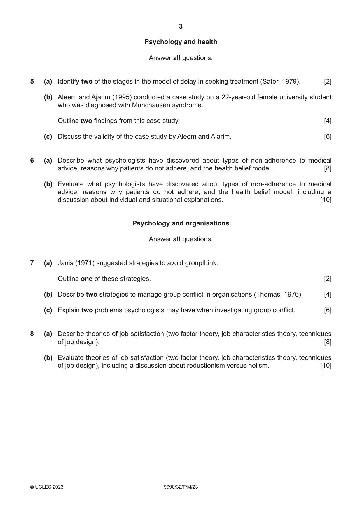 Cambridge A Level Psychology (from 2018) 9990 2023 Feb/March Paper 3 · Variant 2 question paper, page 3 of 4