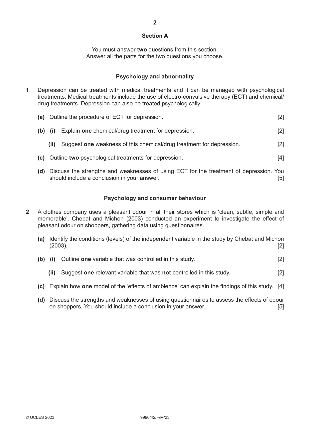 Cambridge A Level Psychology (from 2018) 9990 2023 Feb/March Paper 4 · Variant 2 question paper, page 2 of 8