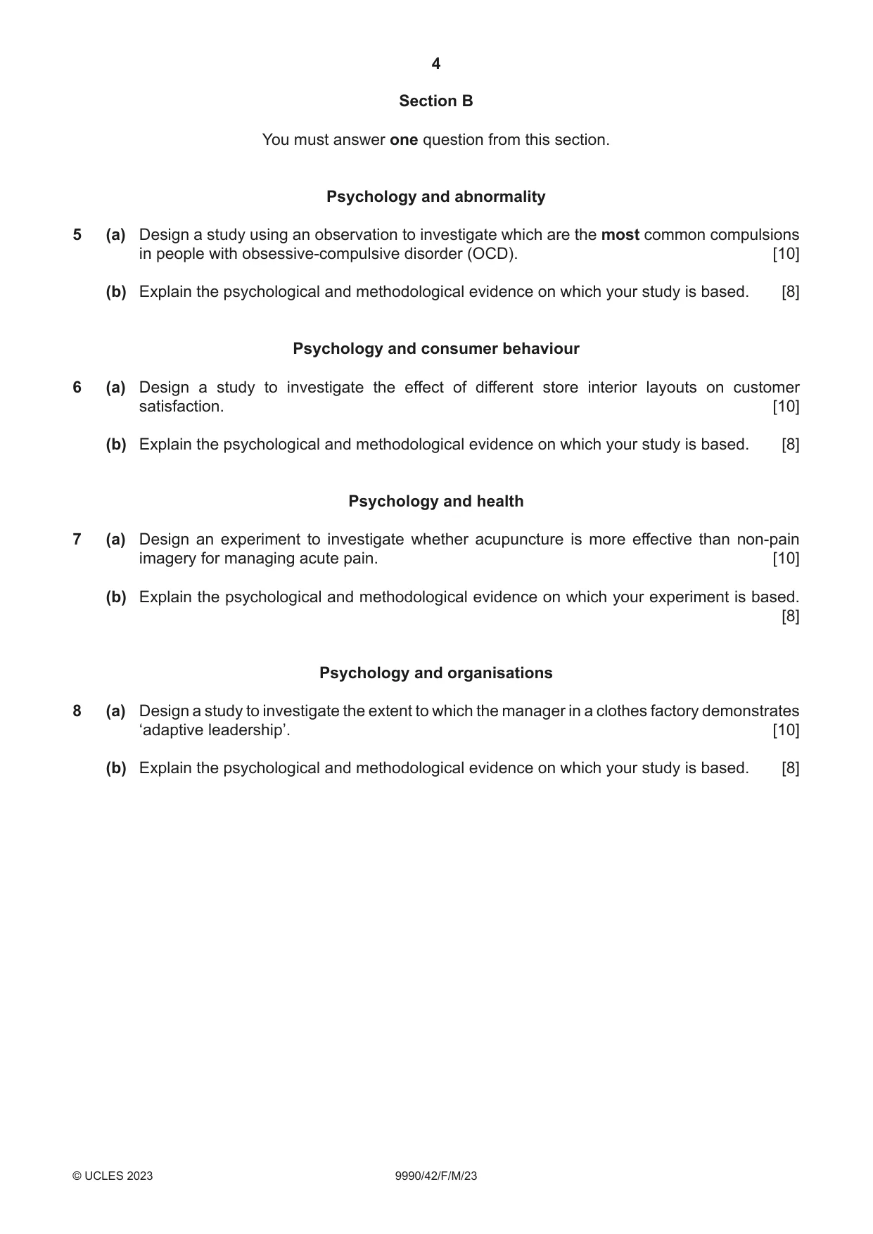 Cambridge A Level Psychology (from 2018) 9990 2023 Feb/March Paper 4 · Variant 2 question paper, page 4 of 8