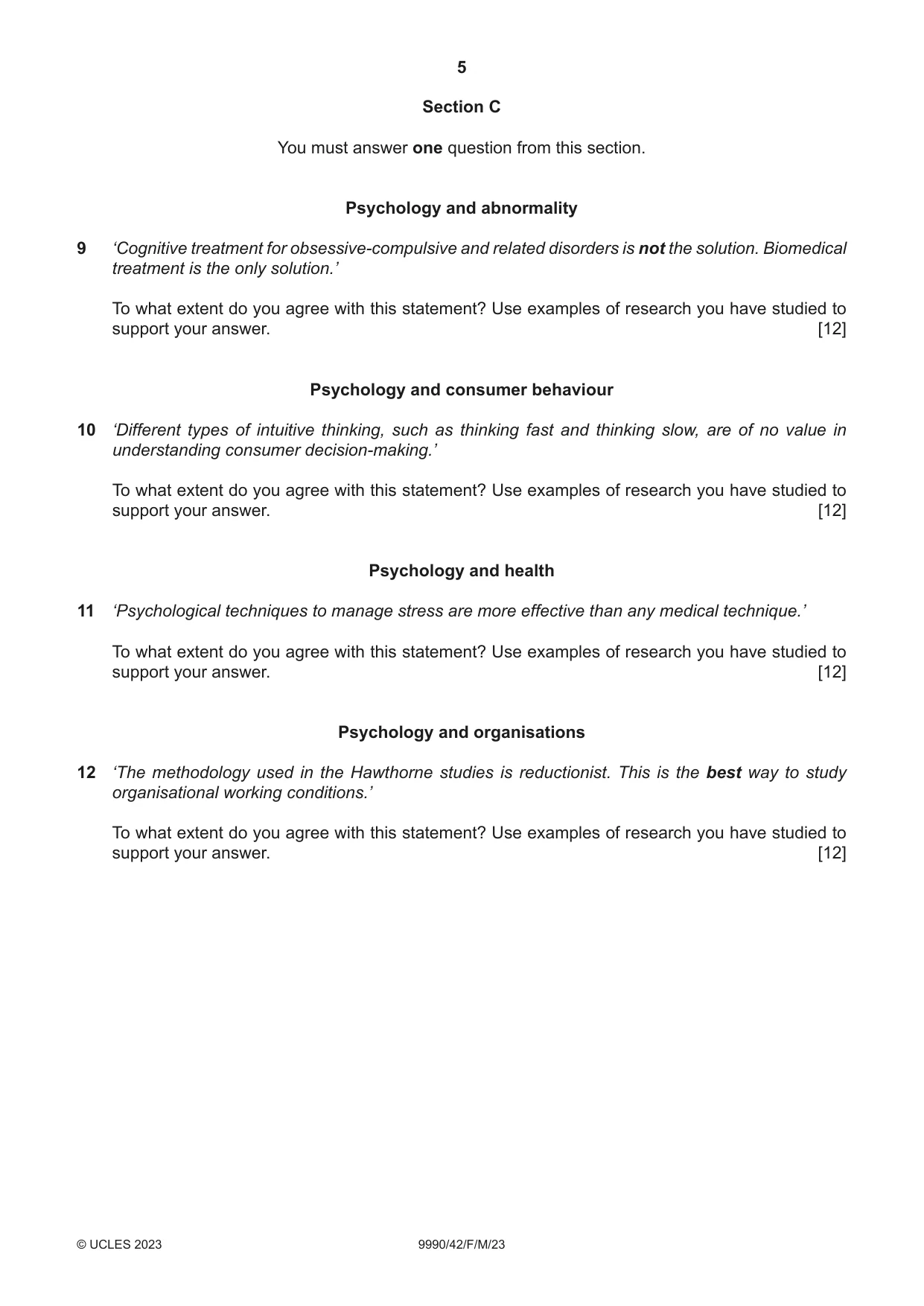 Cambridge A Level Psychology (from 2018) 9990 2023 Feb/March Paper 4 · Variant 2 question paper, page 5 of 8