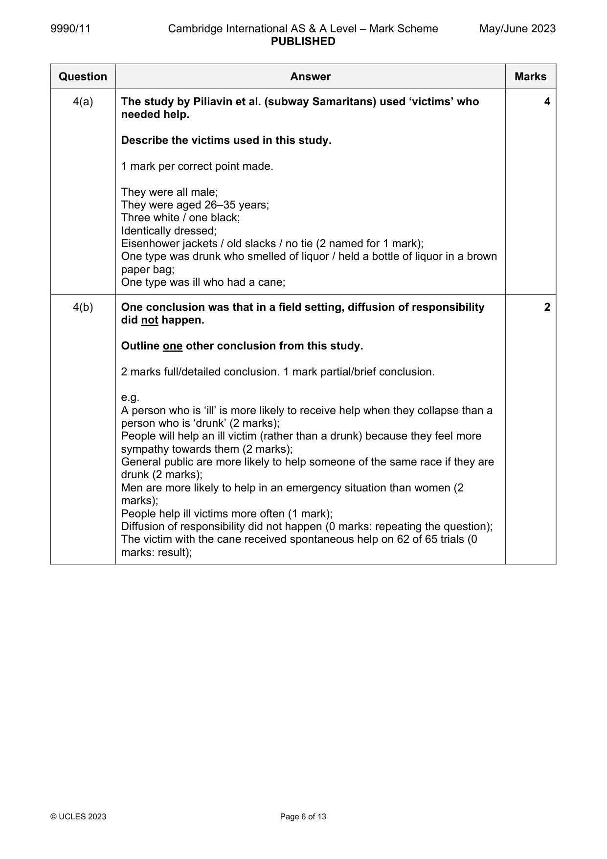 Mark scheme, page 6 of 13
