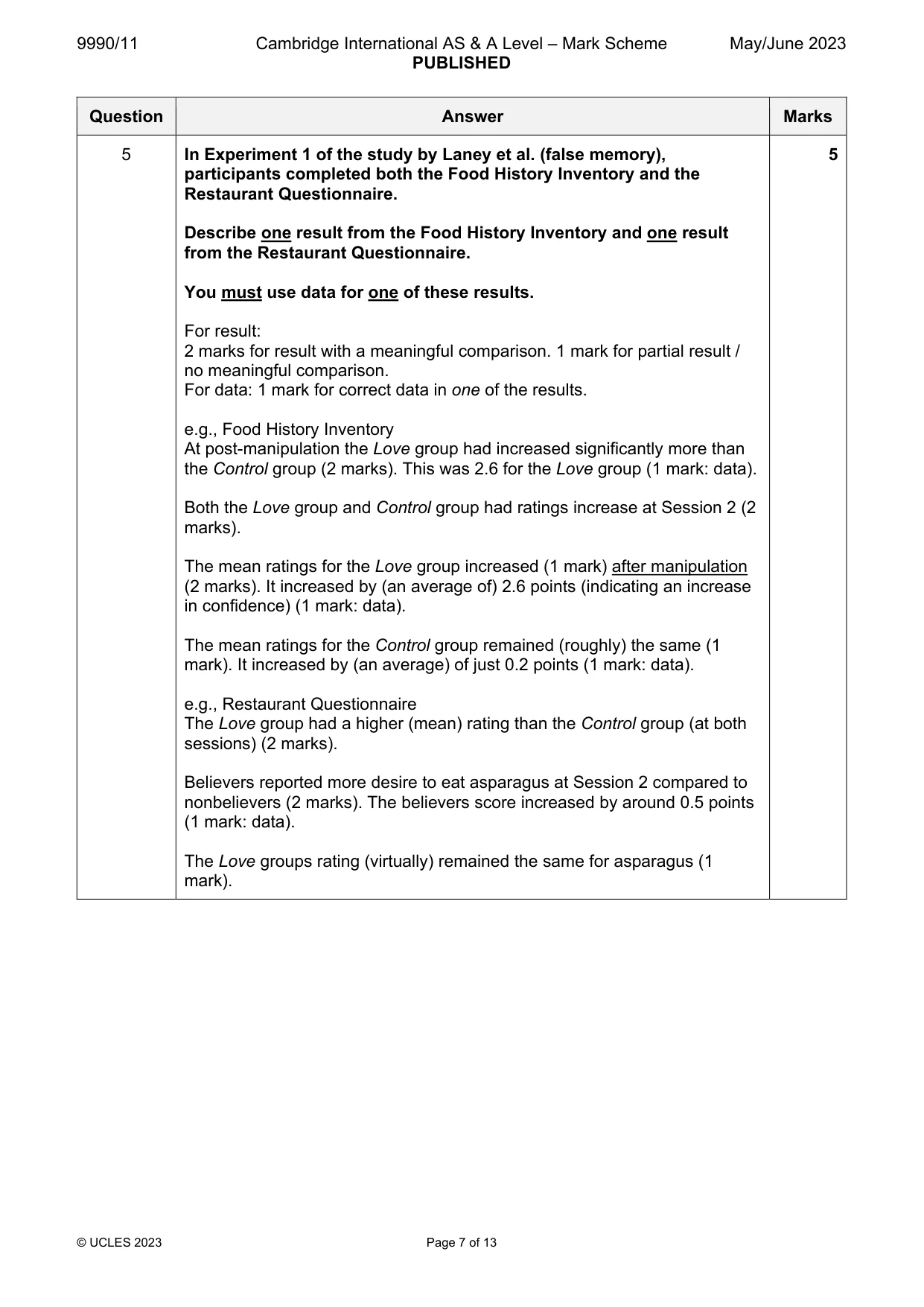 Mark scheme, page 7 of 13