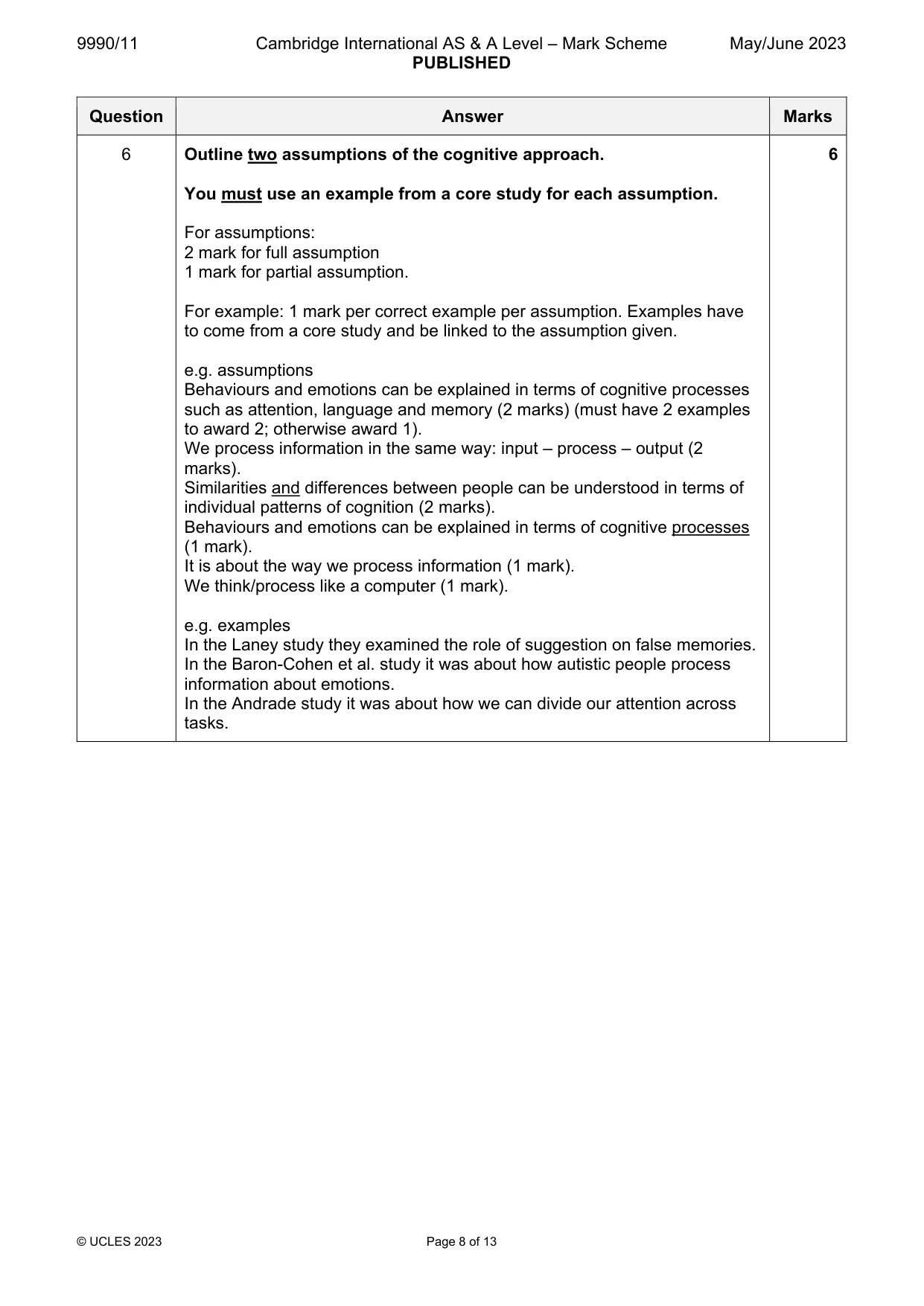 Mark scheme, page 8 of 13