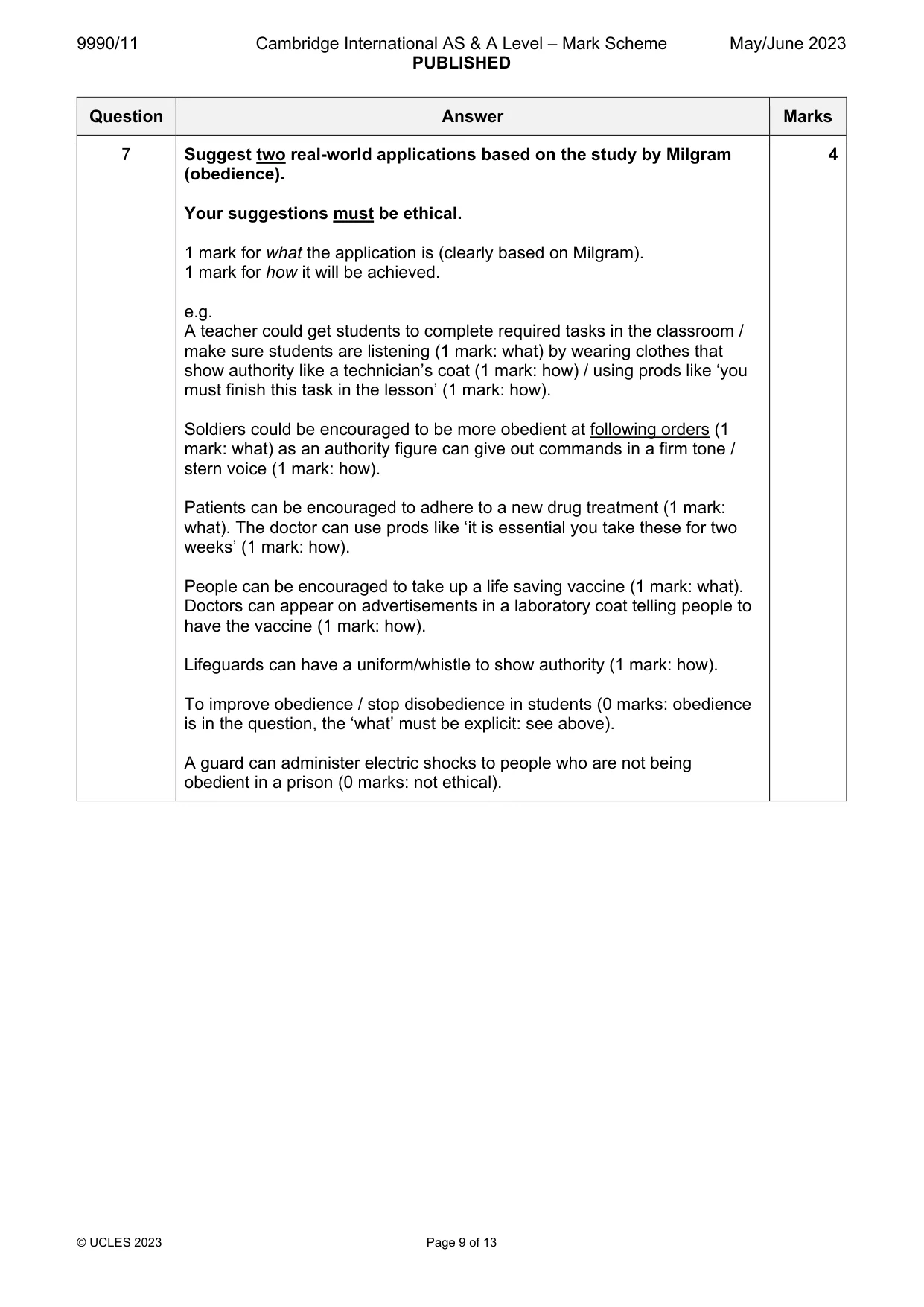 Mark scheme, page 9 of 13