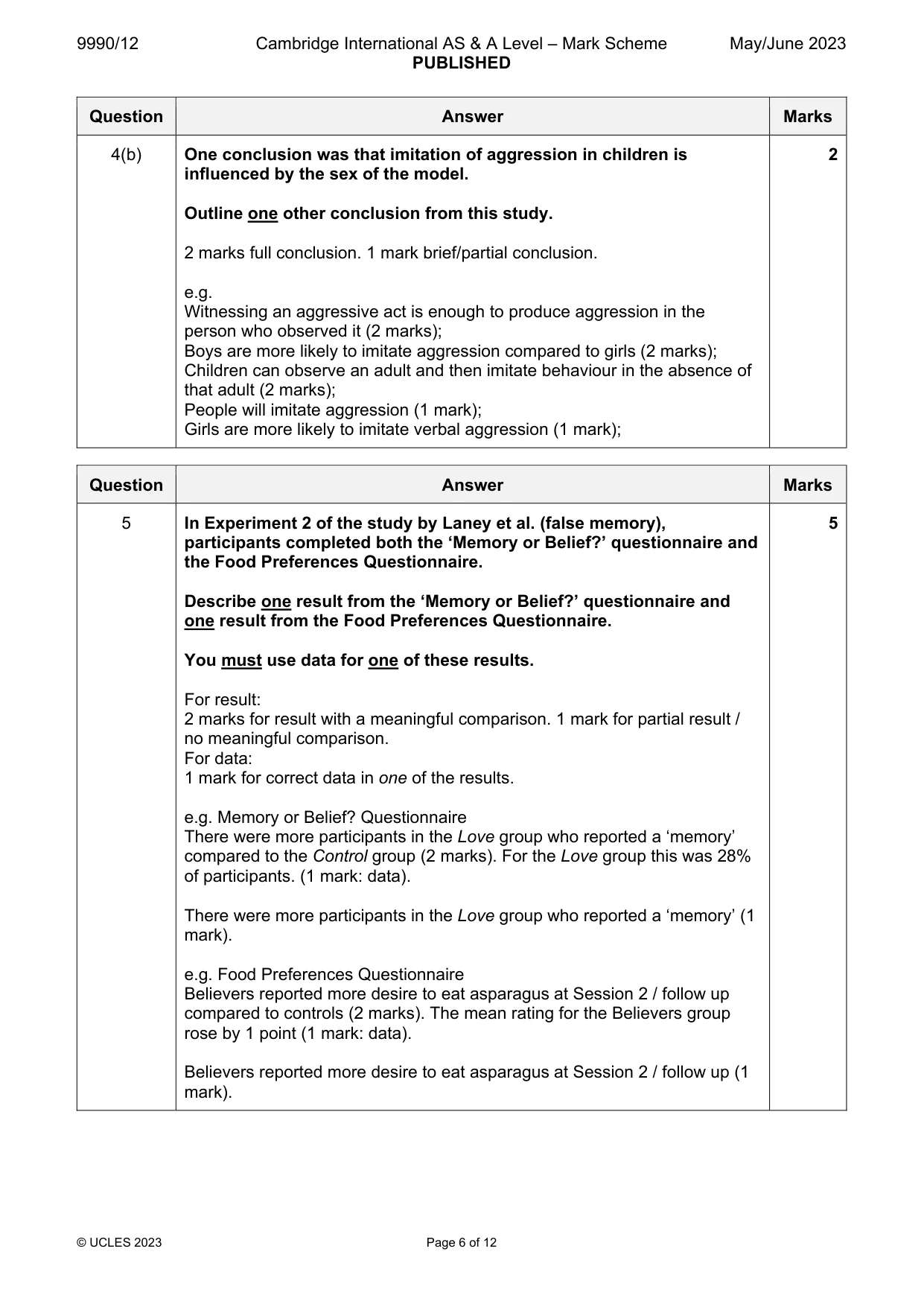 Mark scheme, page 6 of 12