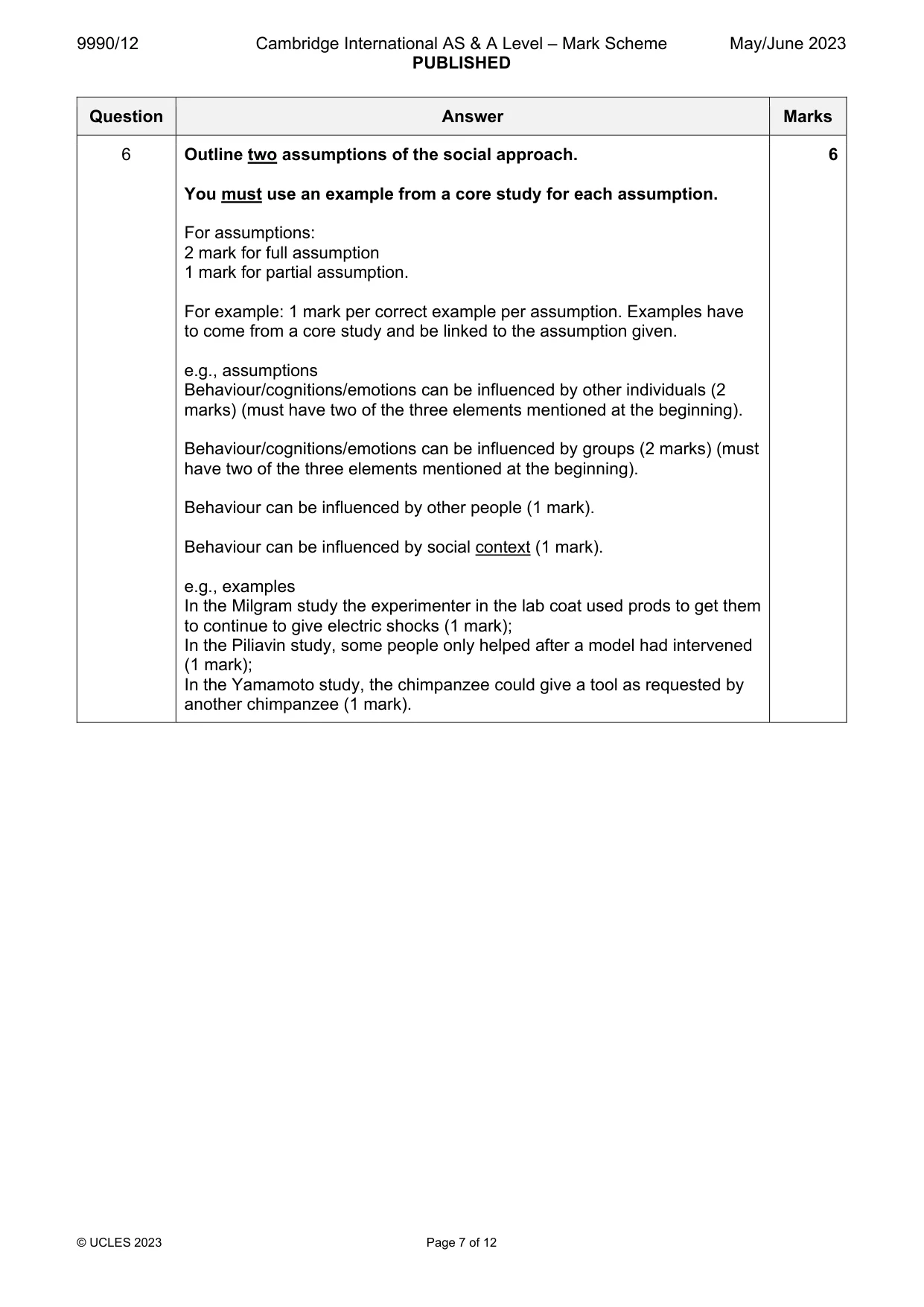 Mark scheme, page 7 of 12