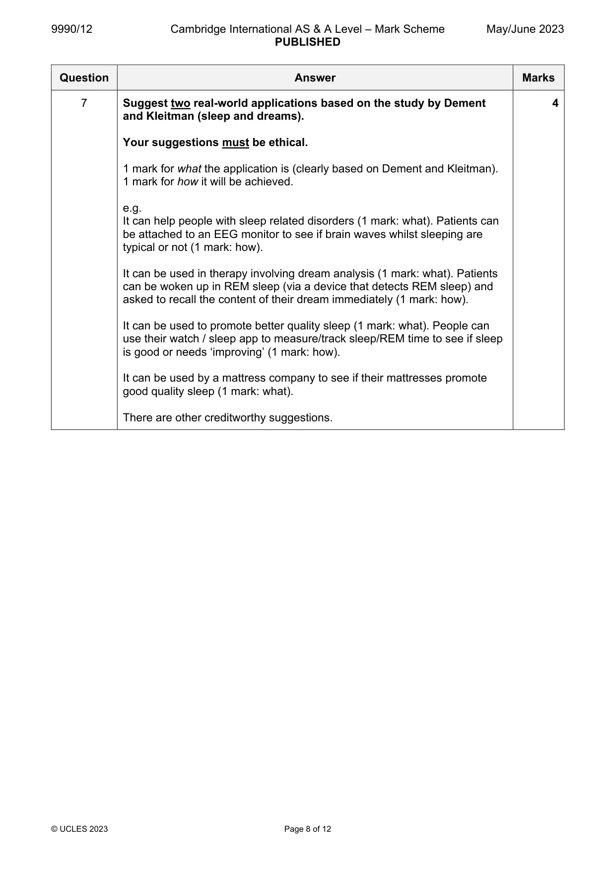 Mark scheme, page 8 of 12