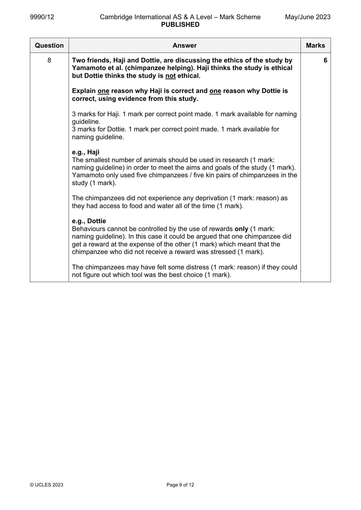 Mark scheme, page 9 of 12