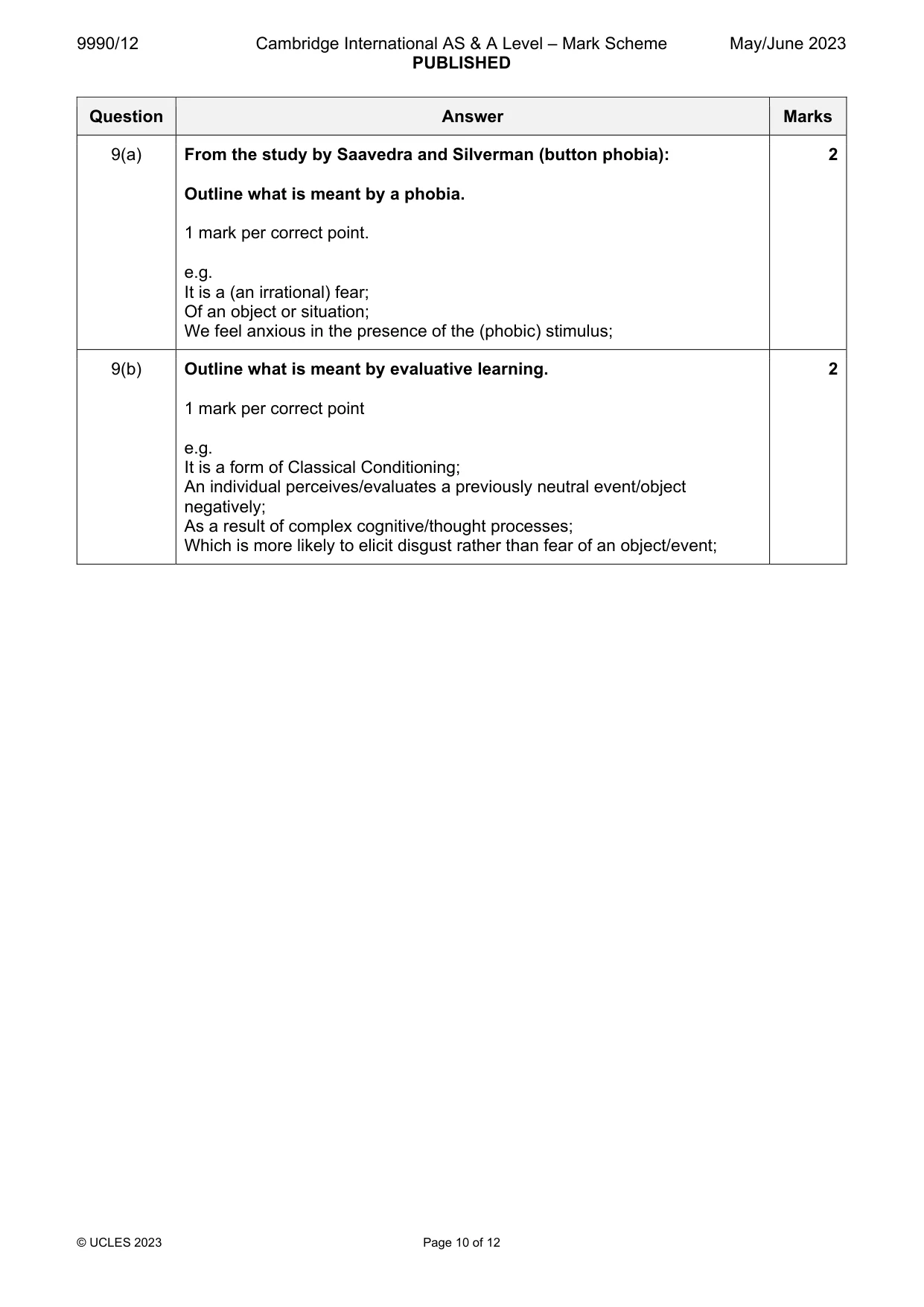 Mark scheme, page 10 of 12
