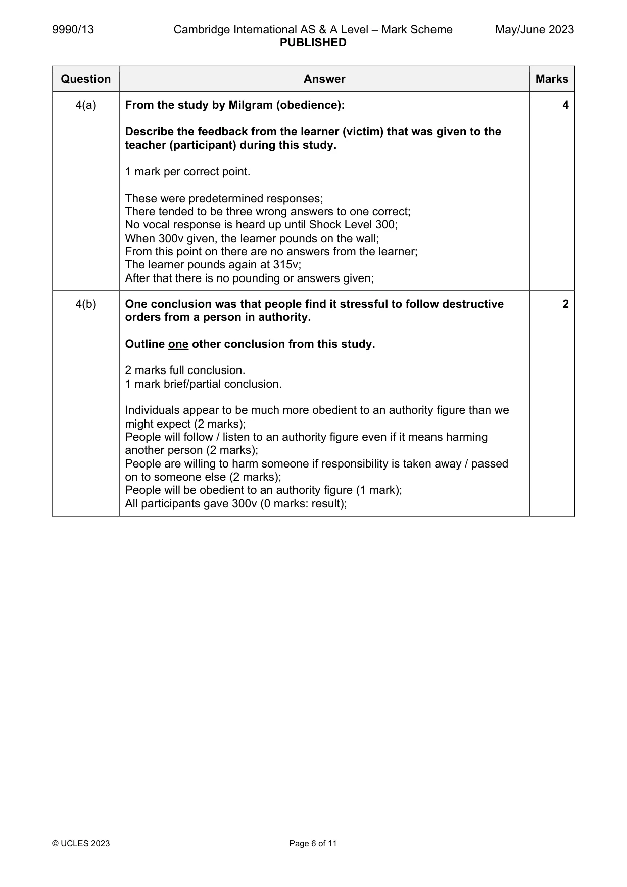 Mark scheme, page 6 of 11