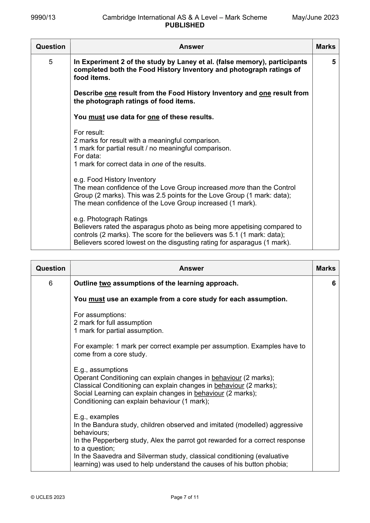 Mark scheme, page 7 of 11