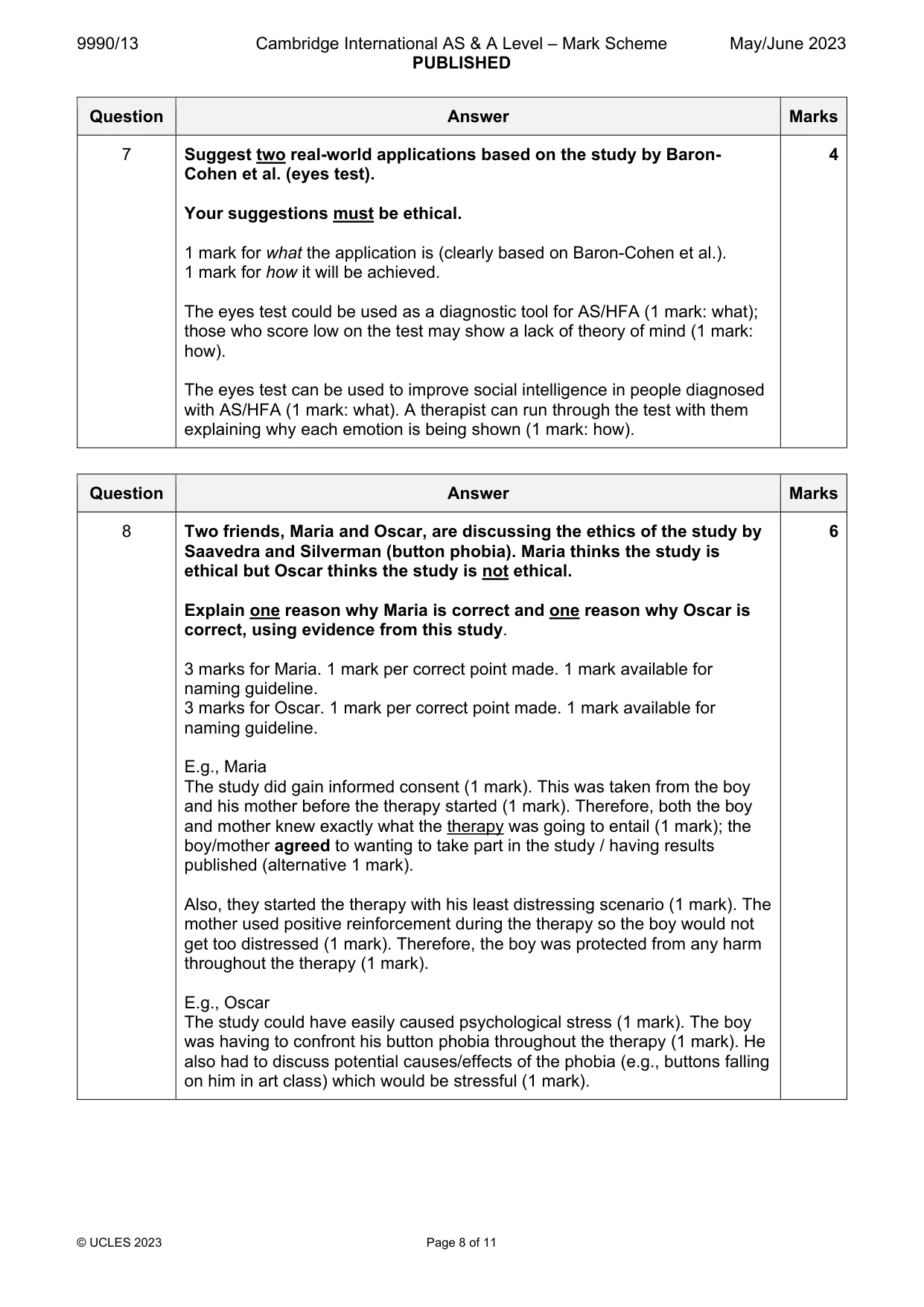 Mark scheme, page 8 of 11