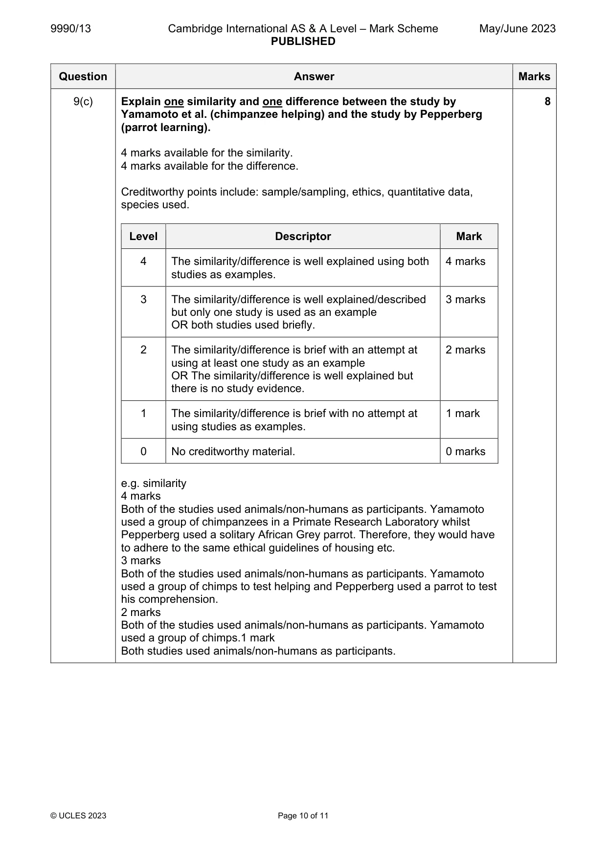 Mark scheme, page 10 of 11