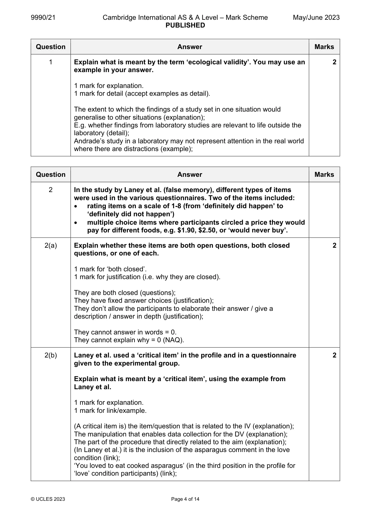 Mark scheme, page 4 of 14