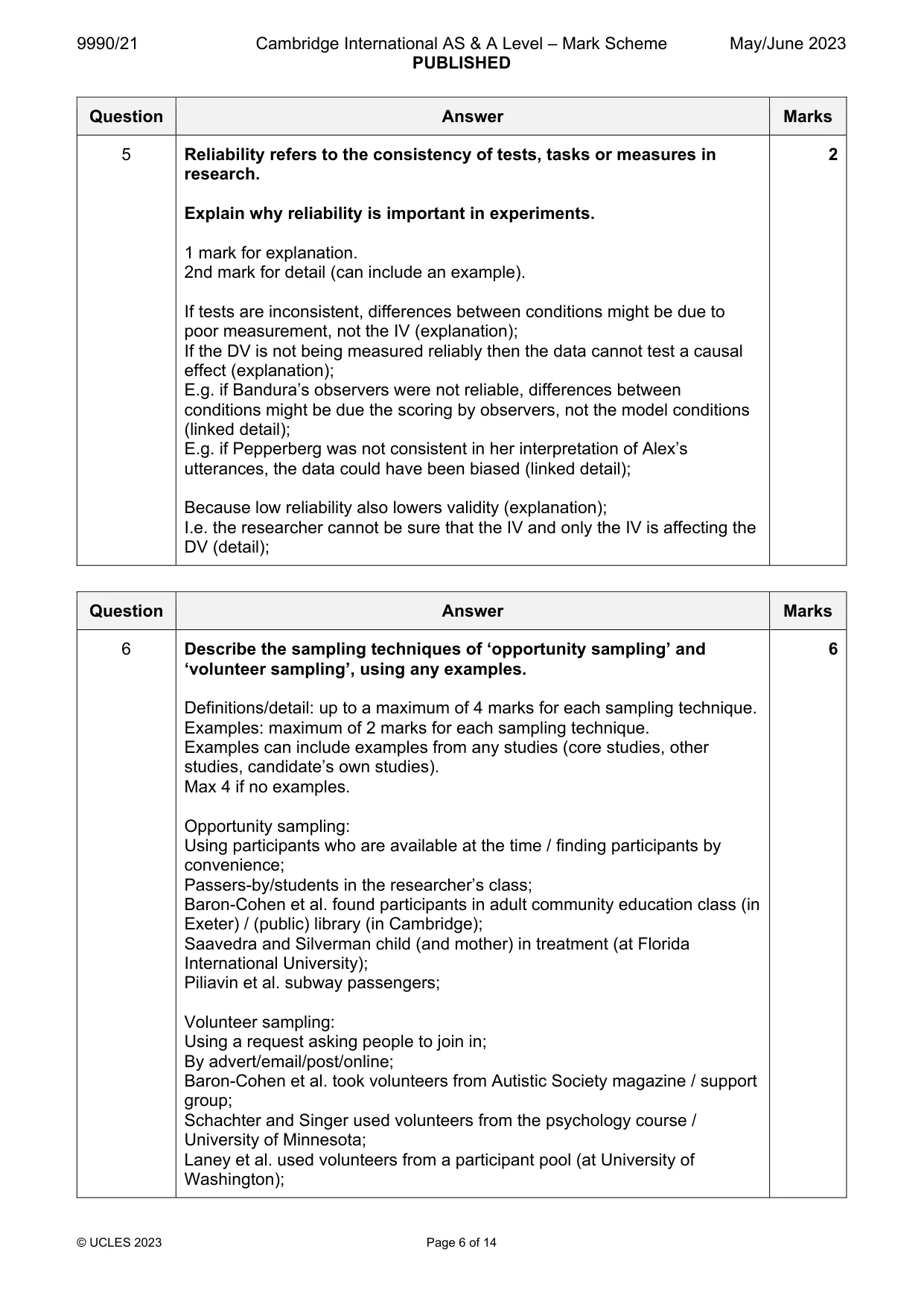 Mark scheme, page 6 of 14