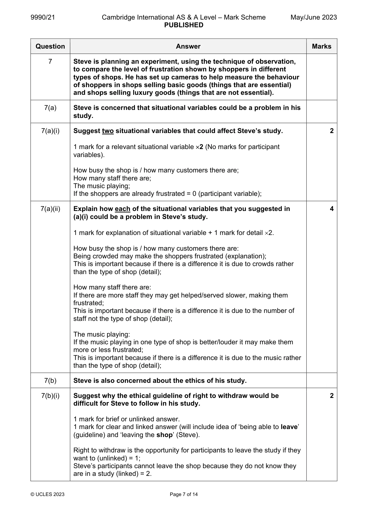Mark scheme, page 7 of 14