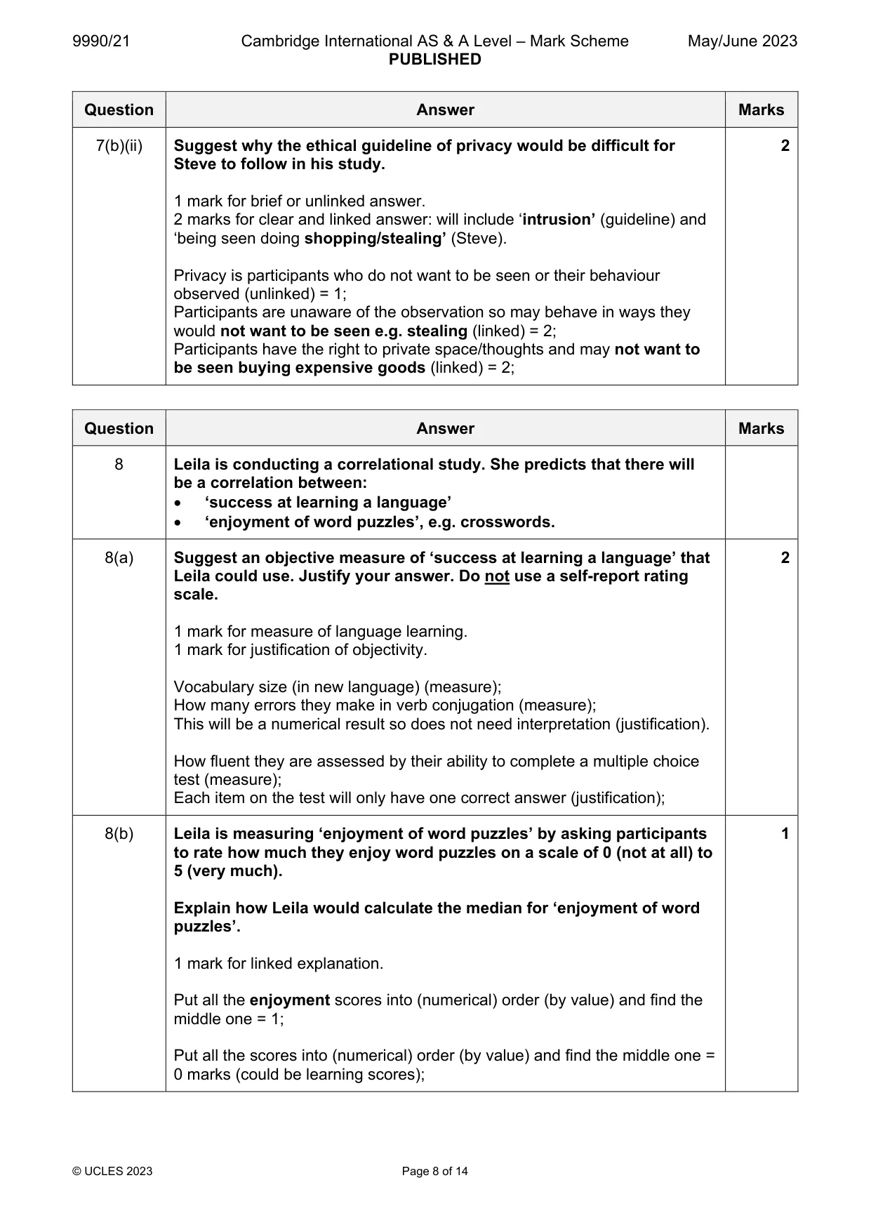Mark scheme, page 8 of 14