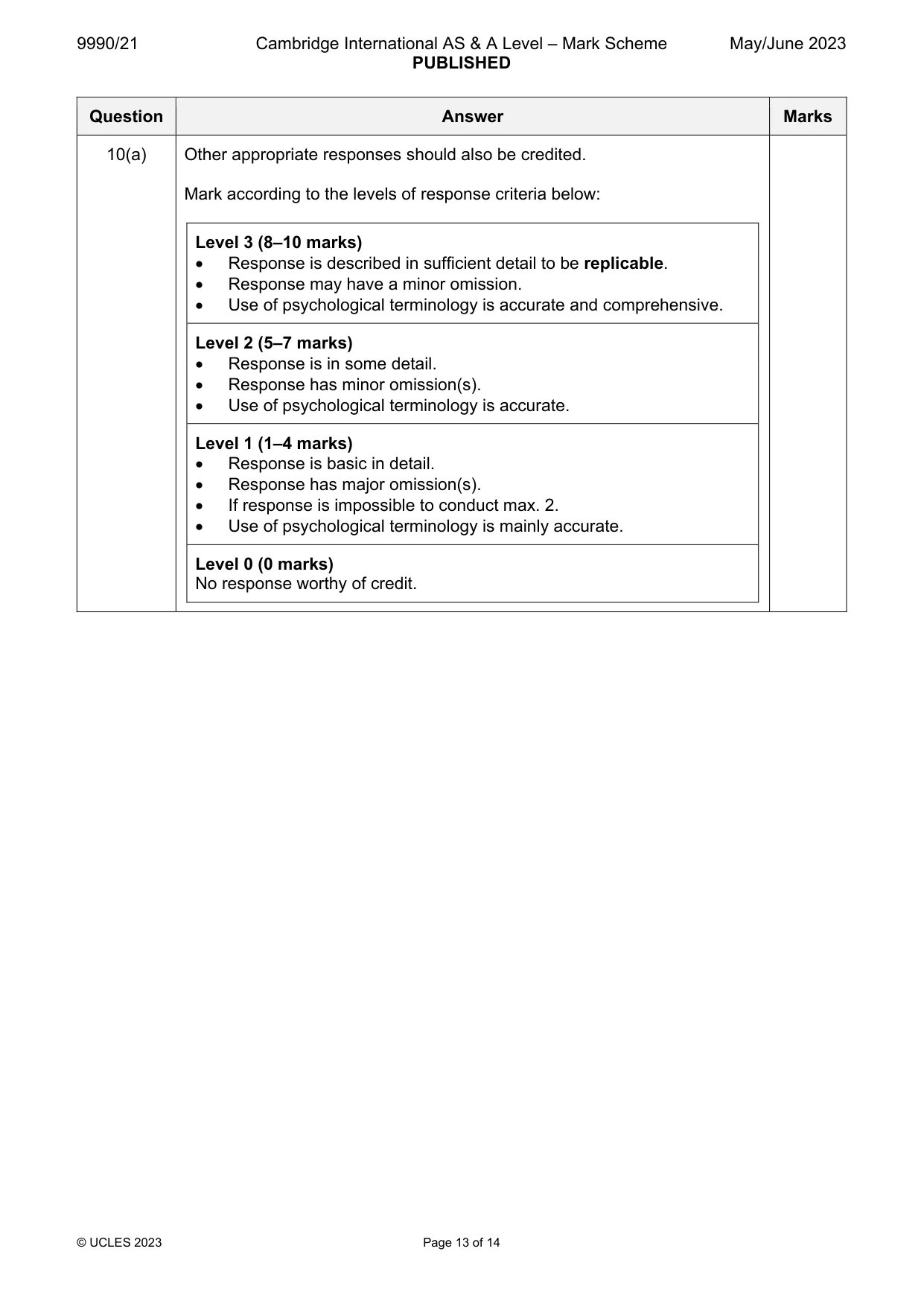 Mark scheme, page 13 of 14