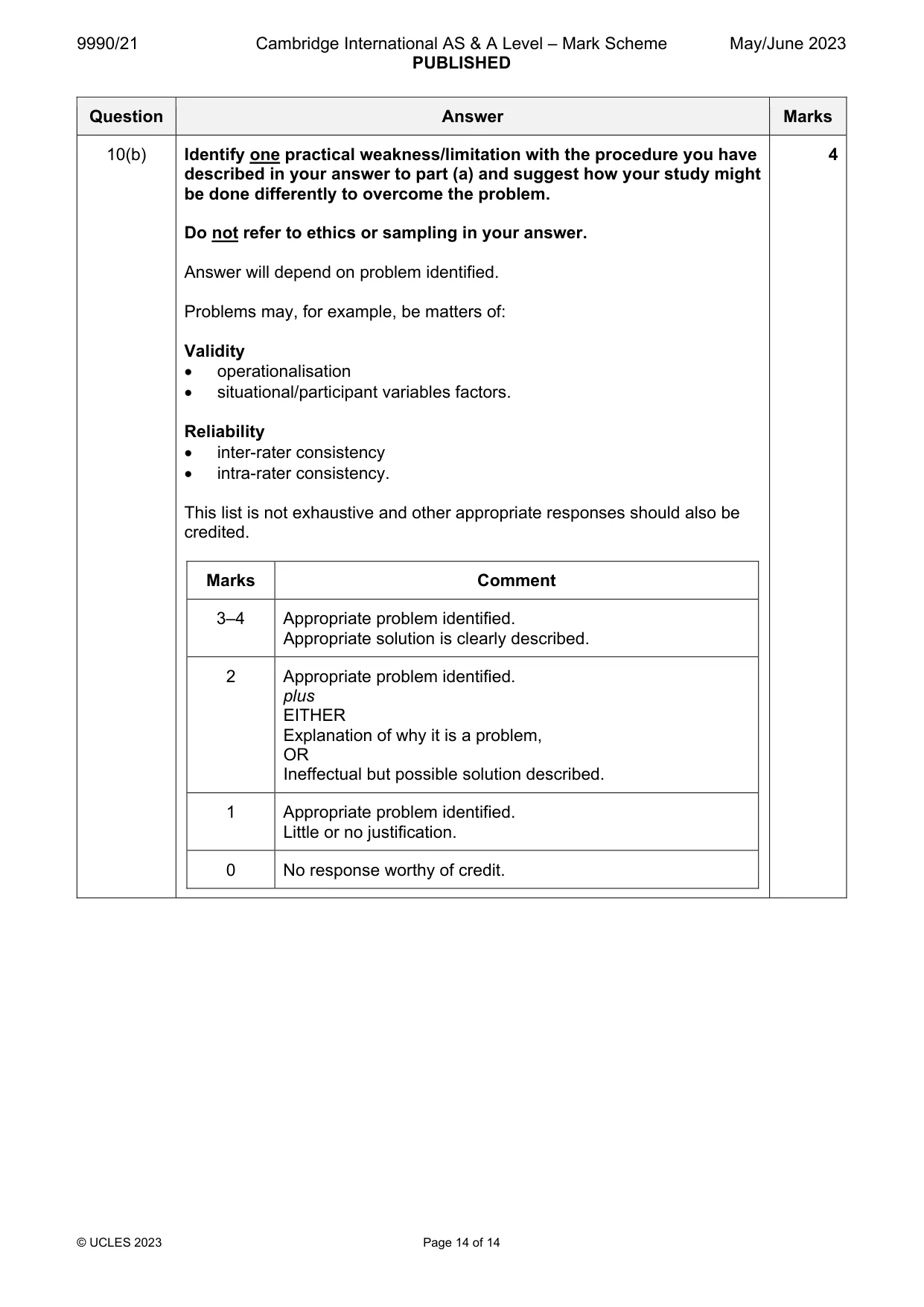 Mark scheme, page 14 of 14