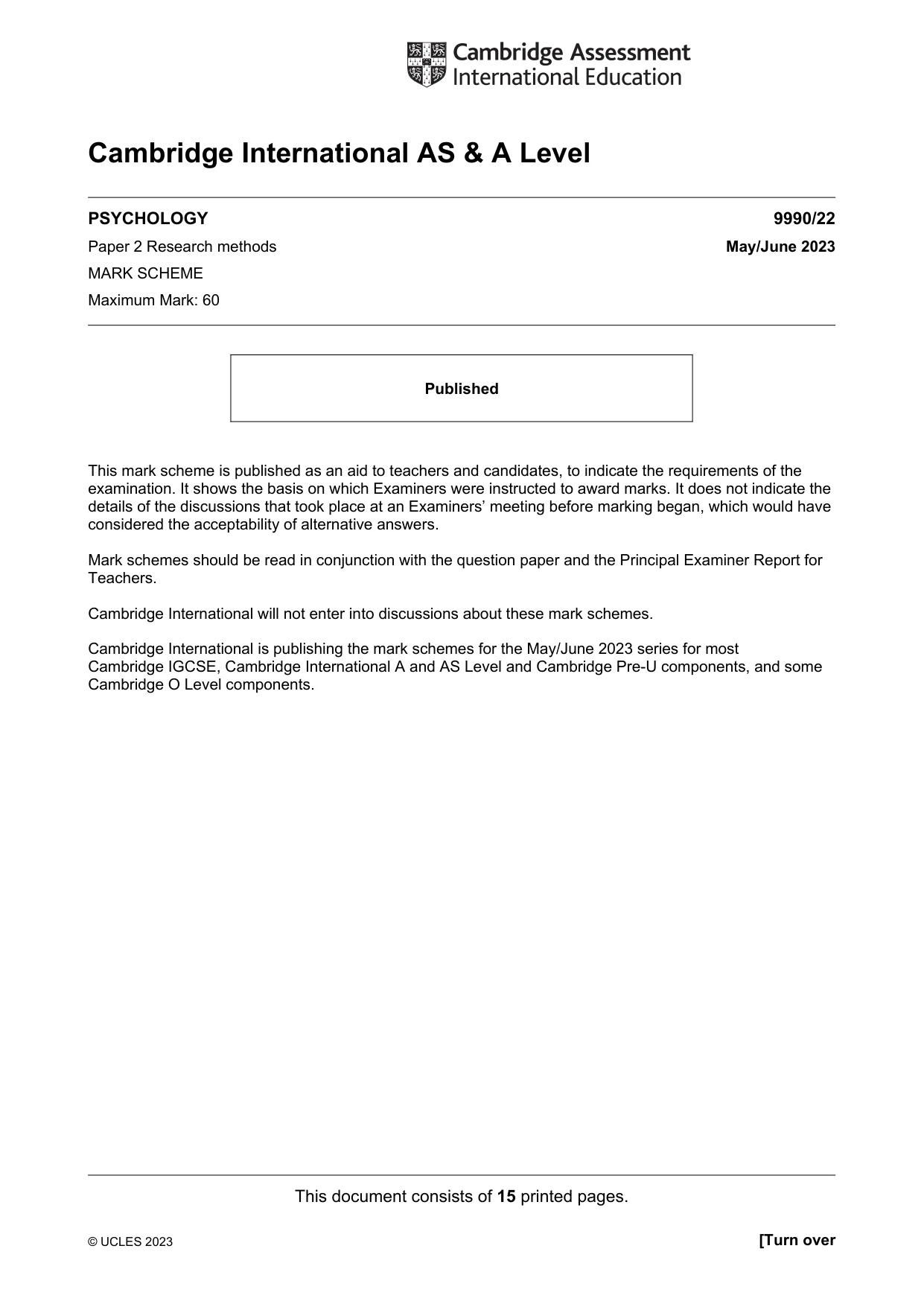 Mark scheme, page 1 of 15