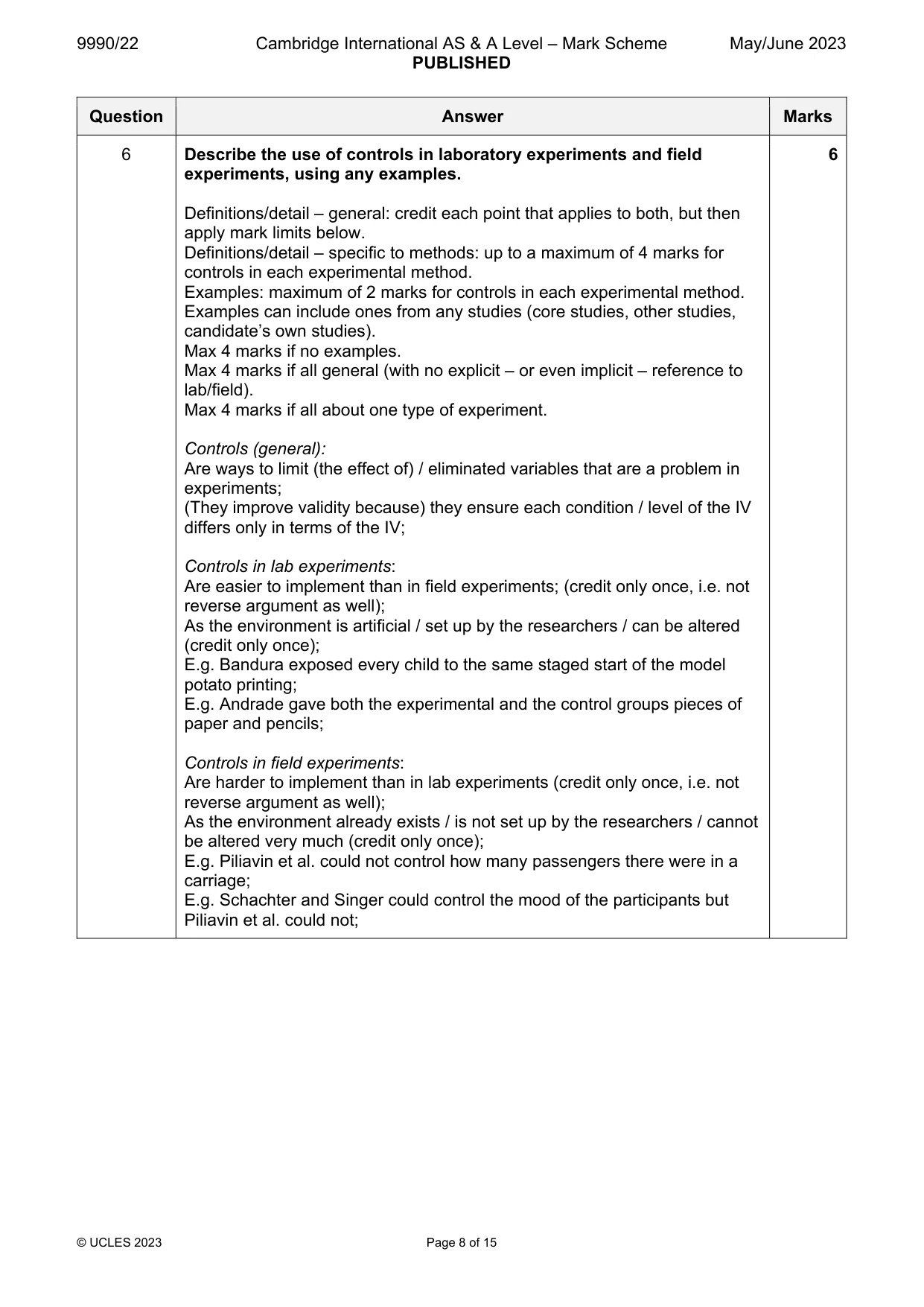 Mark scheme, page 8 of 15