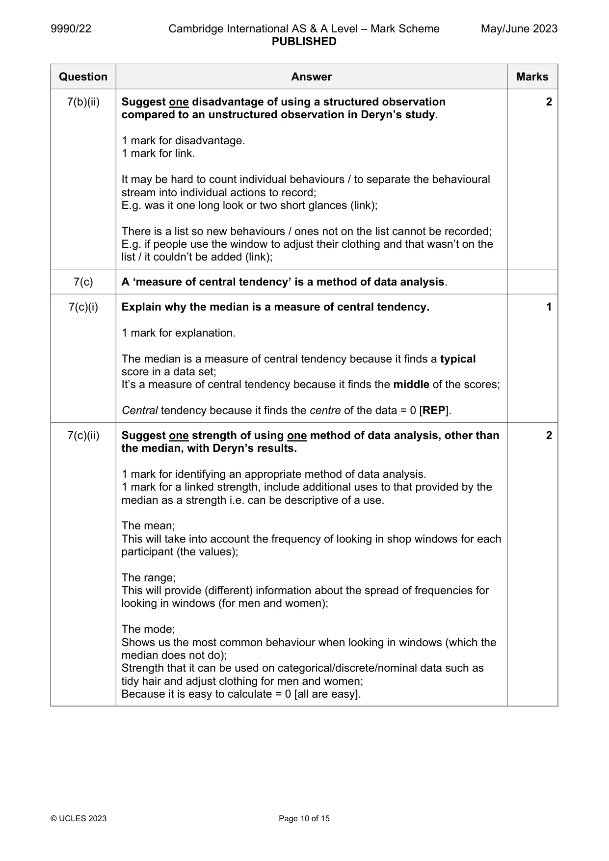 Mark scheme, page 10 of 15