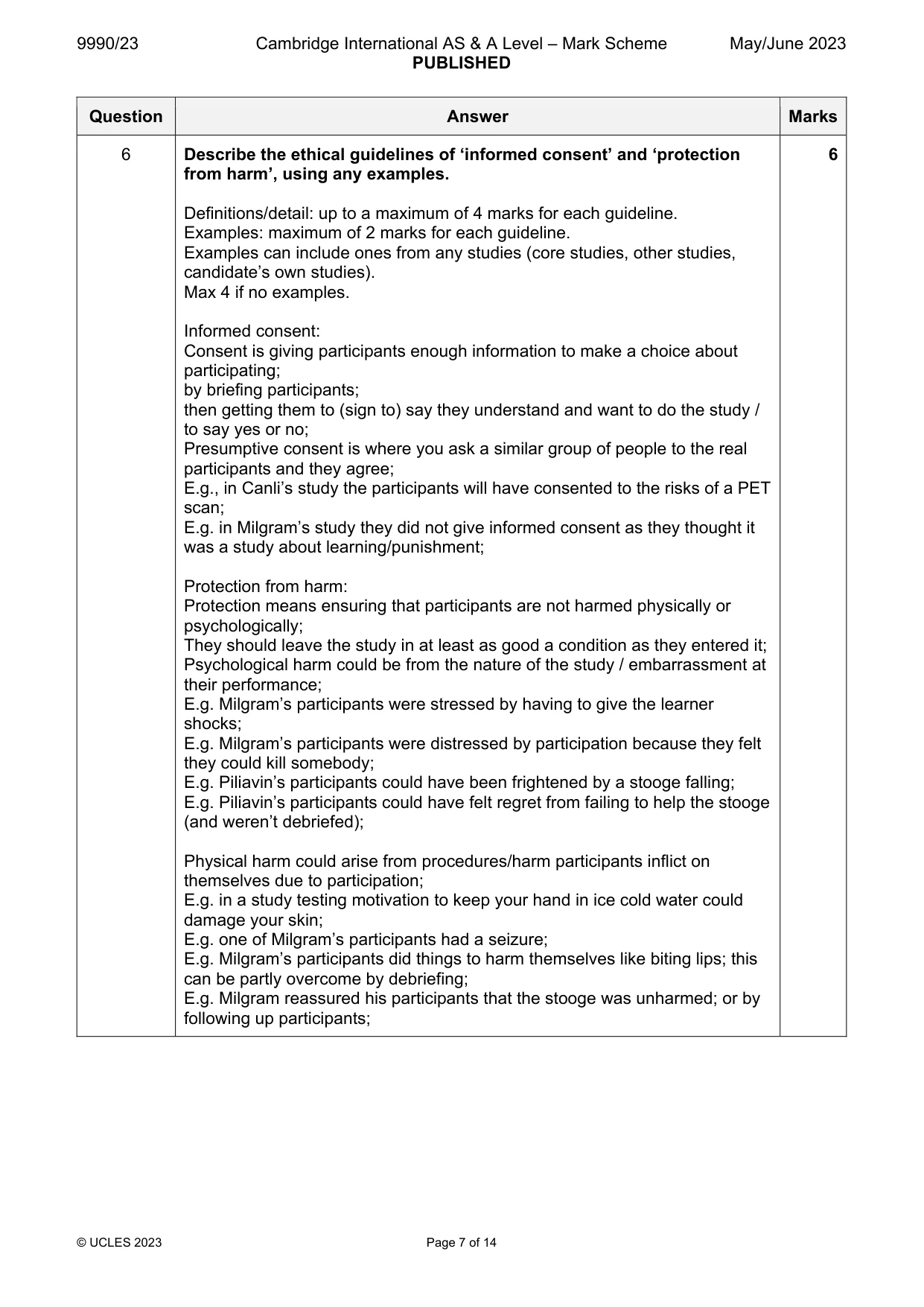 Mark scheme, page 7 of 14