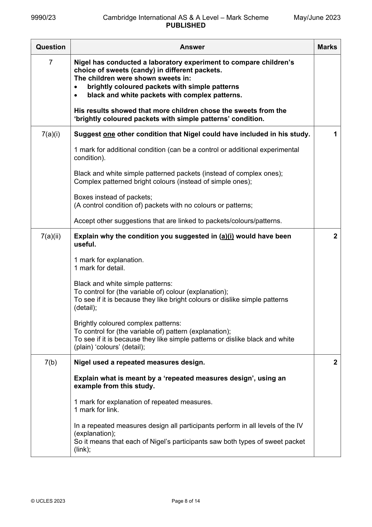 Mark scheme, page 8 of 14