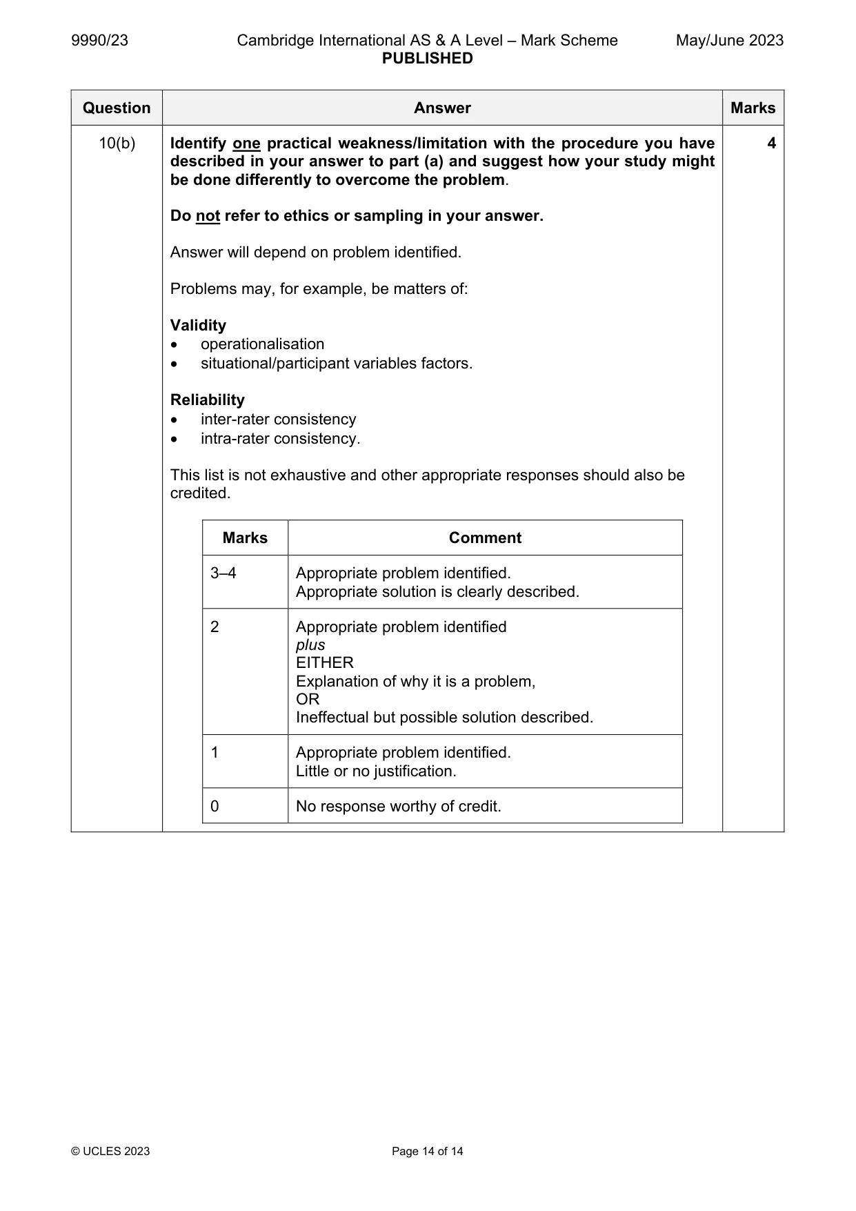 Mark scheme, page 14 of 14