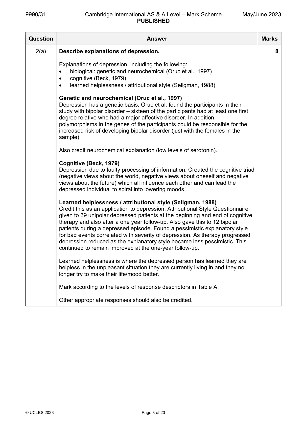 Mark scheme, page 8 of 23