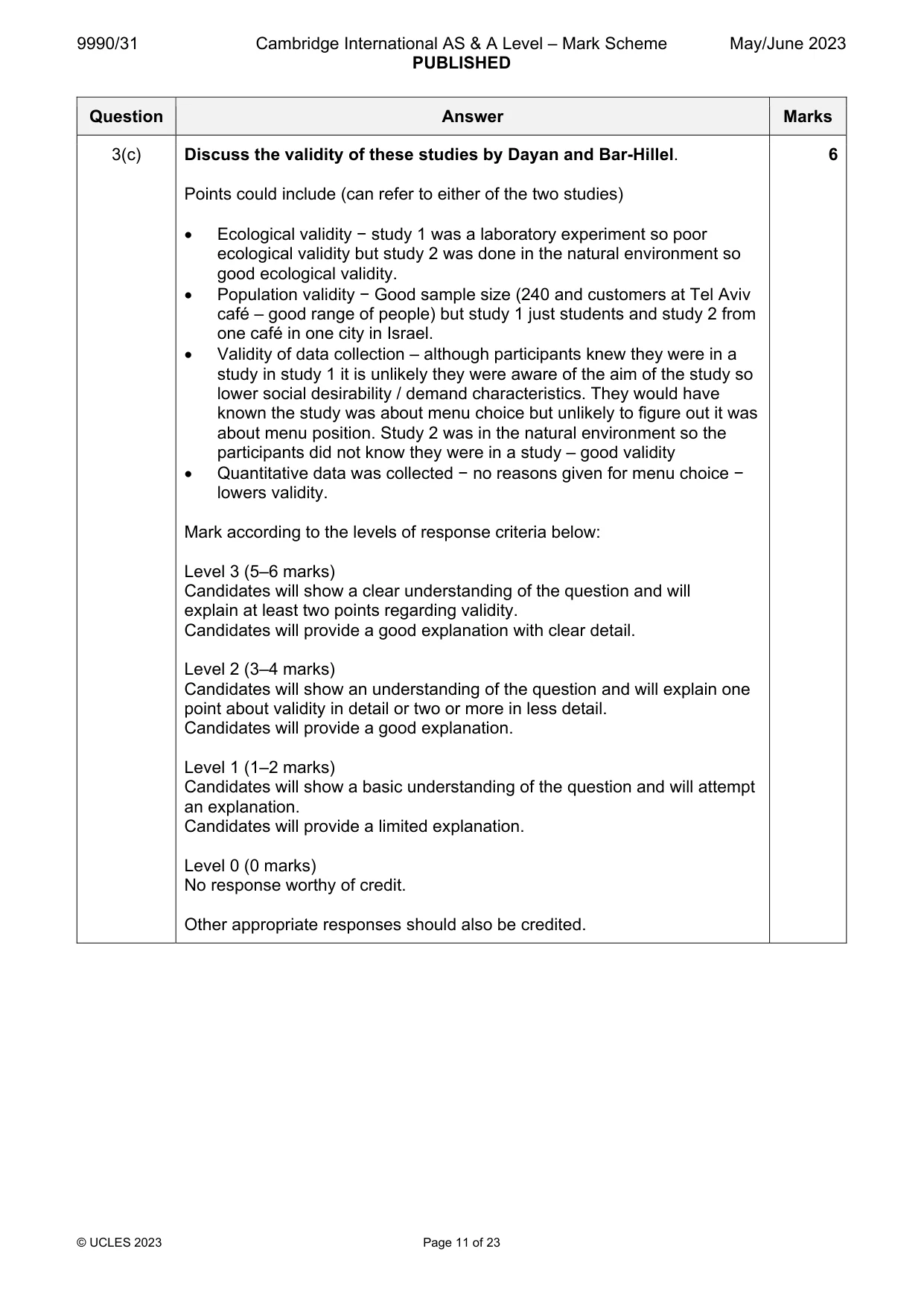 Mark scheme, page 11 of 23