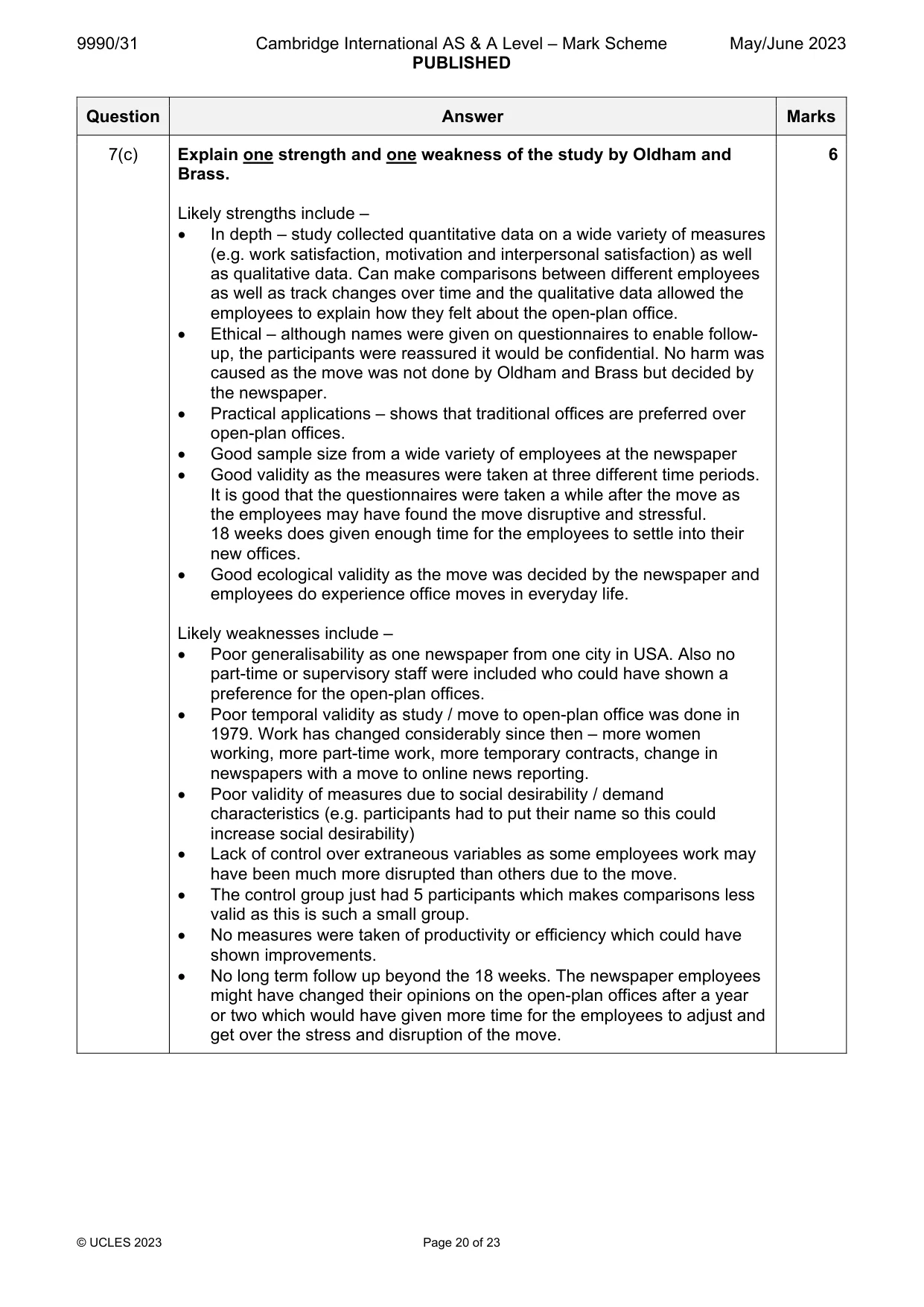 Mark scheme, page 20 of 23