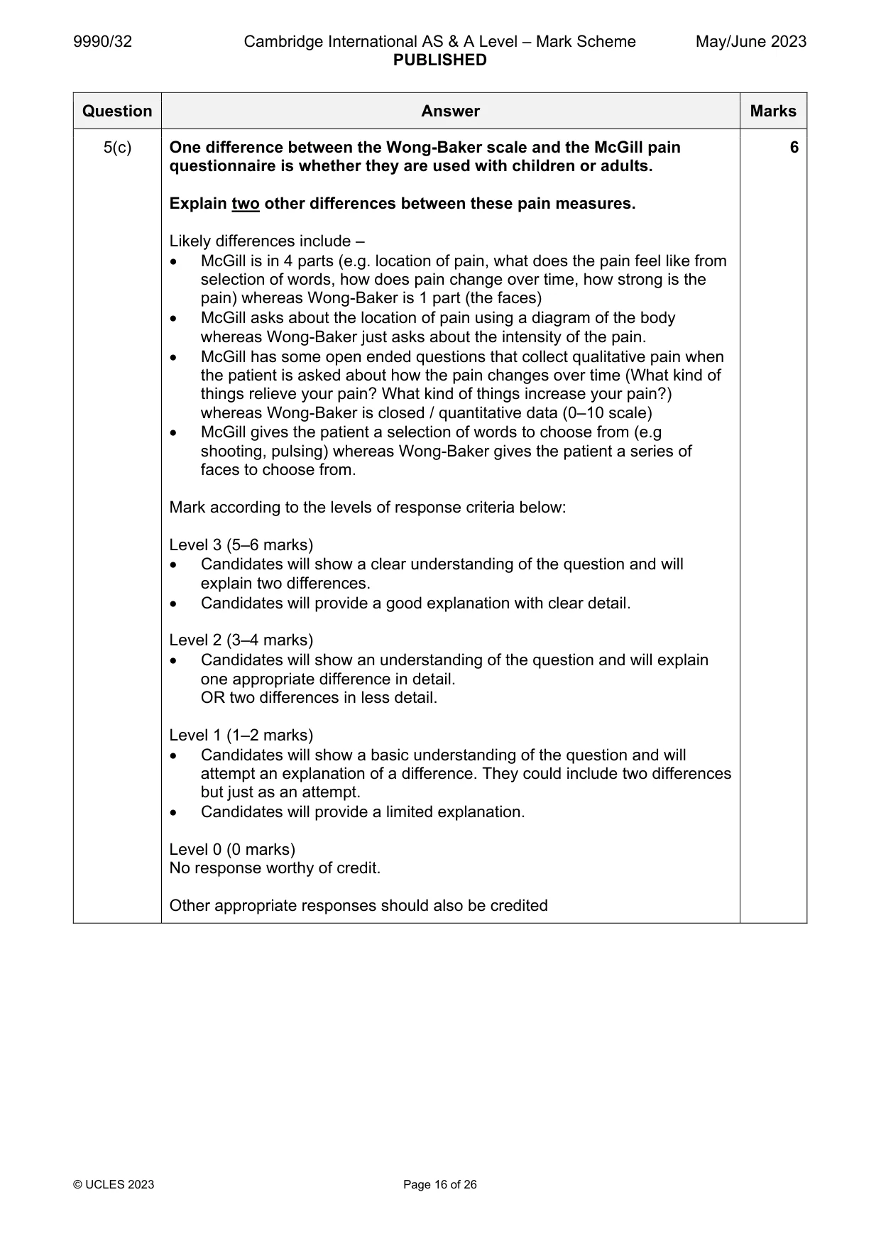 Mark scheme, page 16 of 26