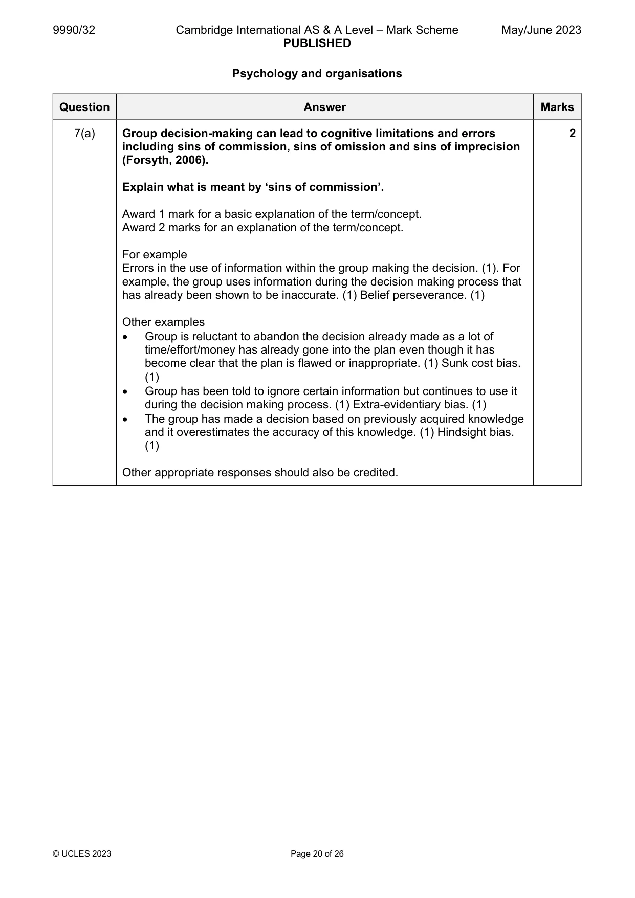 Mark scheme, page 20 of 26