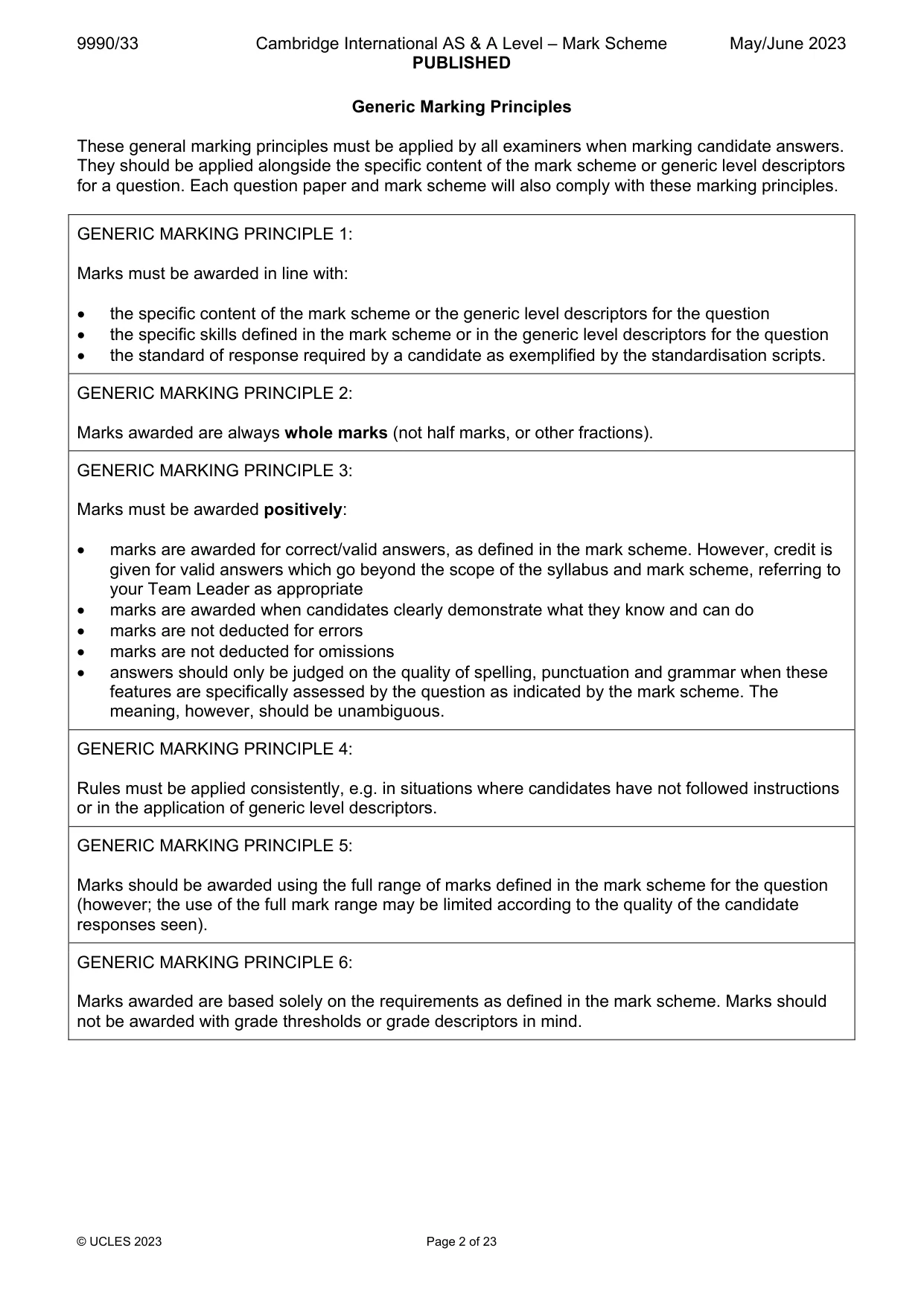 Mark scheme, page 2 of 23