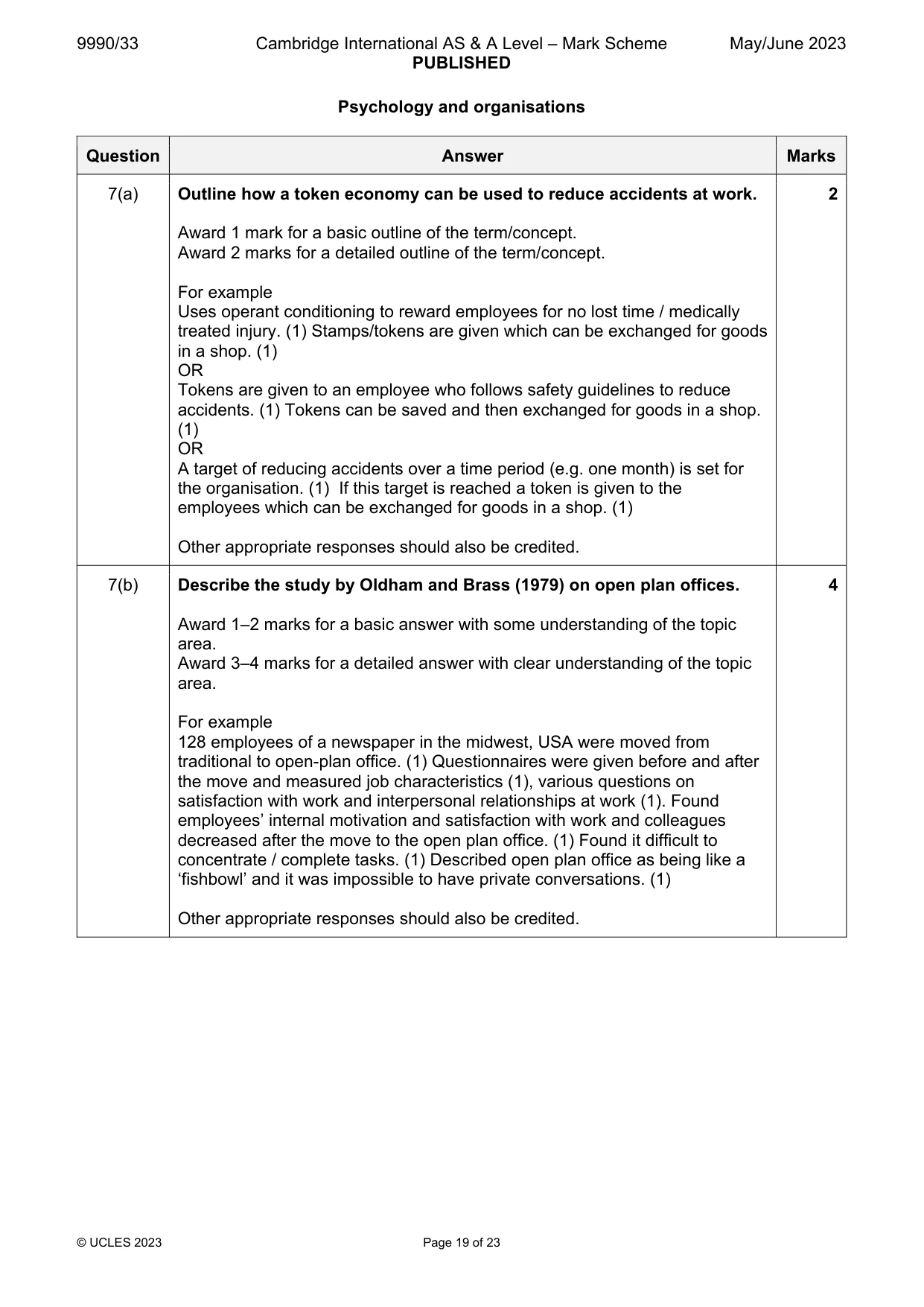 Mark scheme, page 19 of 23