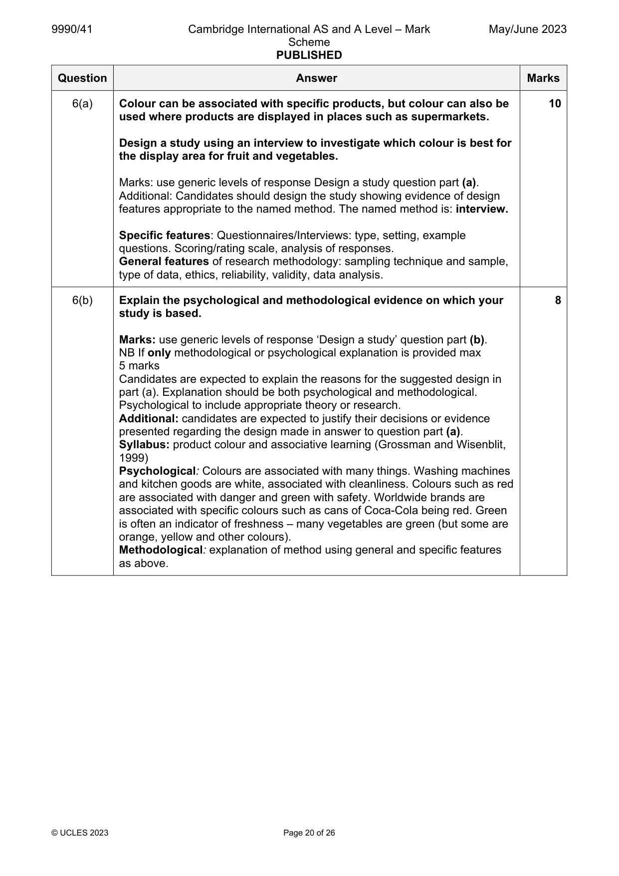 Mark scheme, page 20 of 26