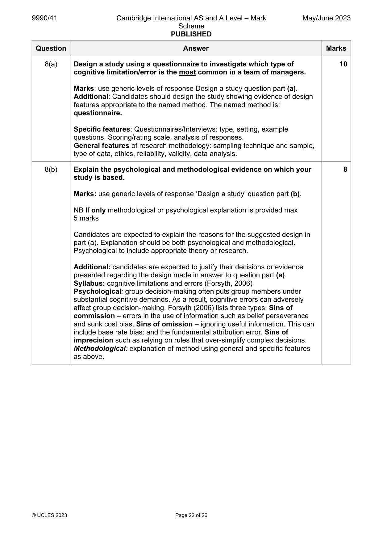 Mark scheme, page 22 of 26