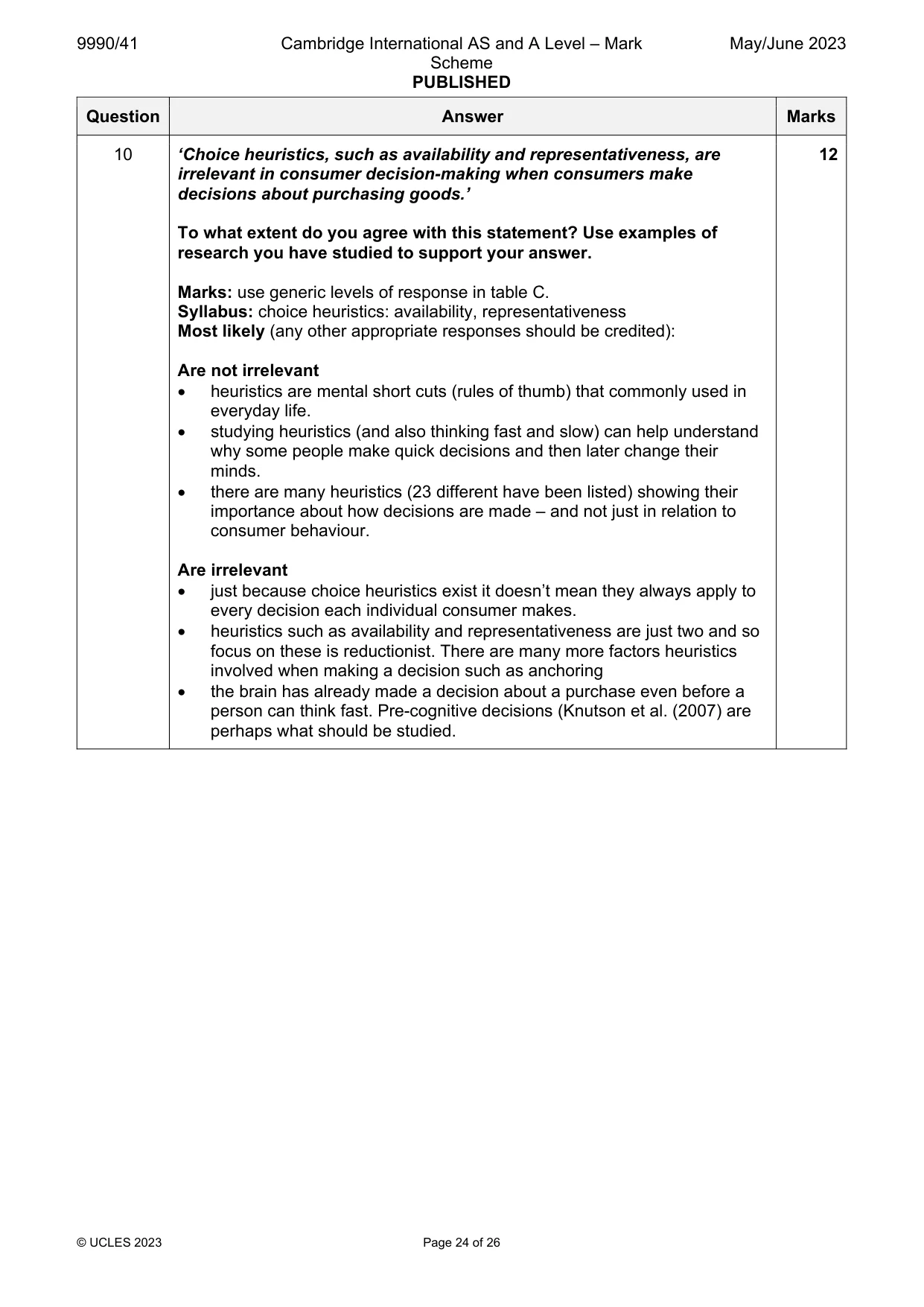 Mark scheme, page 24 of 26