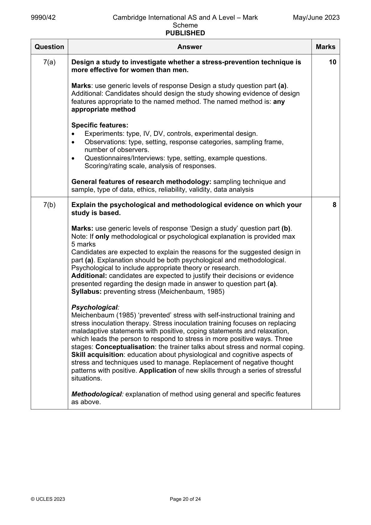 Mark scheme, page 20 of 24