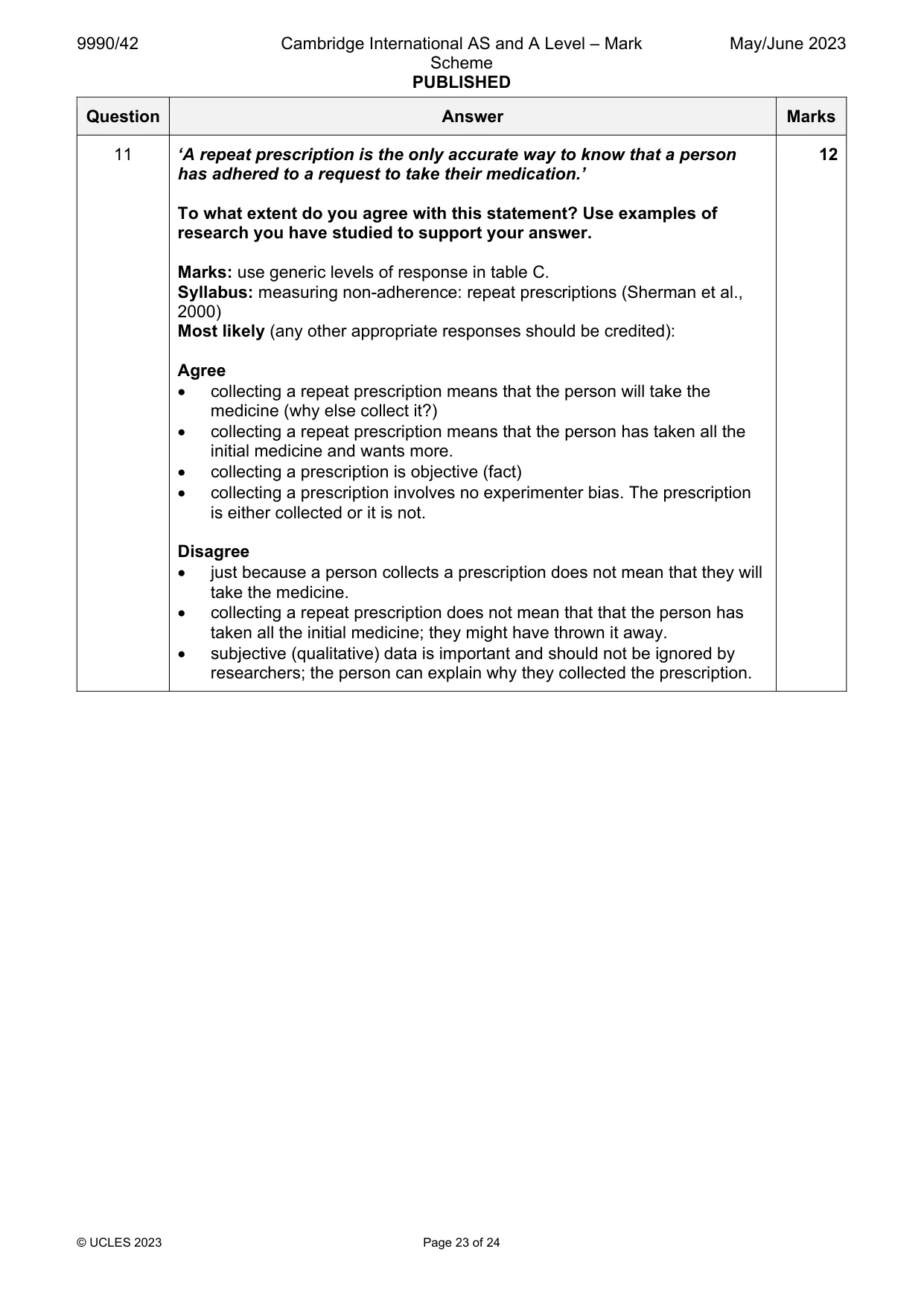 Mark scheme, page 23 of 24