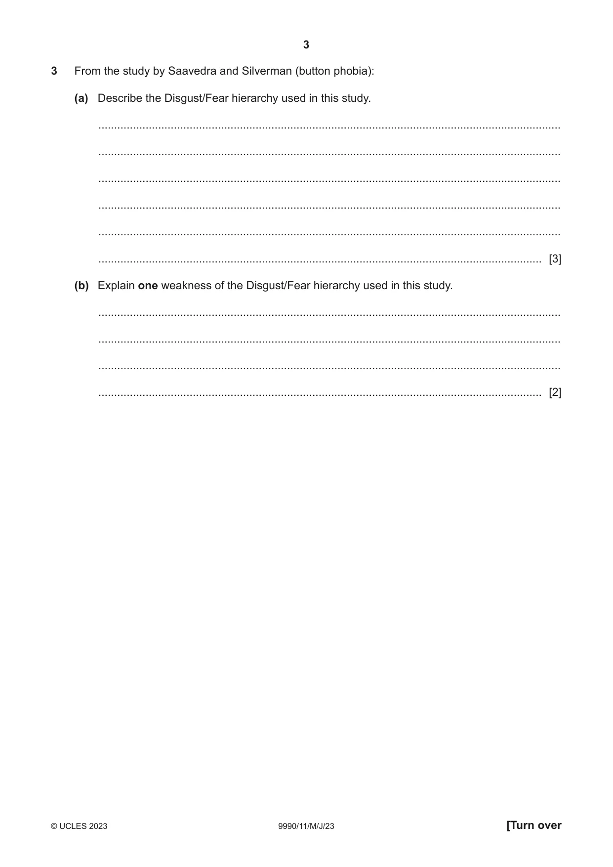 Cambridge A Level Psychology (from 2018) 9990 2023 May/June Paper 1 · Variant 1 question paper, page 3 of 12