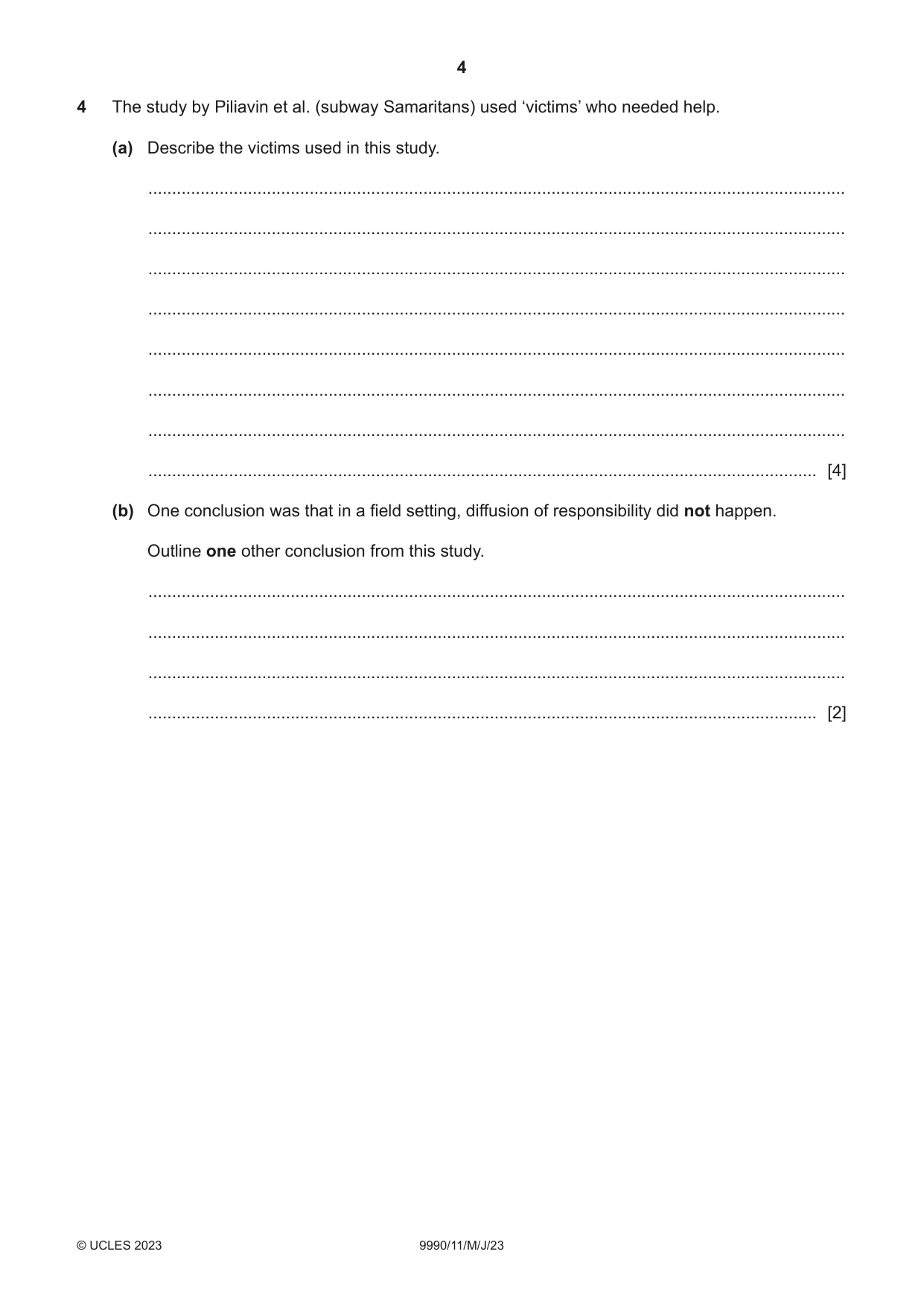 Cambridge A Level Psychology (from 2018) 9990 2023 May/June Paper 1 · Variant 1 question paper, page 4 of 12