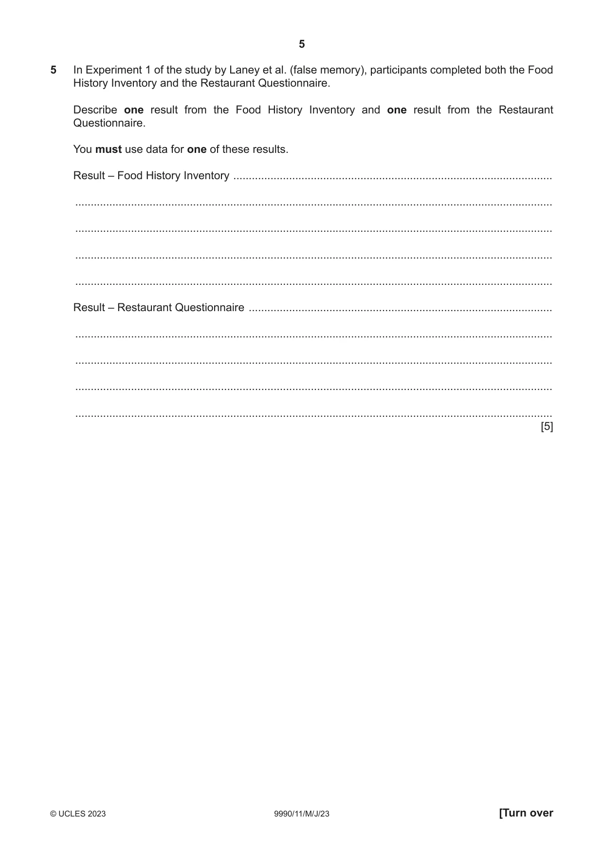 Cambridge A Level Psychology (from 2018) 9990 2023 May/June Paper 1 · Variant 1 question paper, page 5 of 12